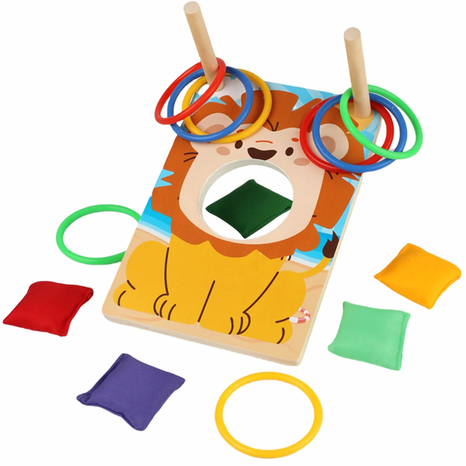 Jeu 2 en 1 Cornhole et Lancer d'anneaux en Bois pour Enfants dès 3 Ans, Jouet Montessori