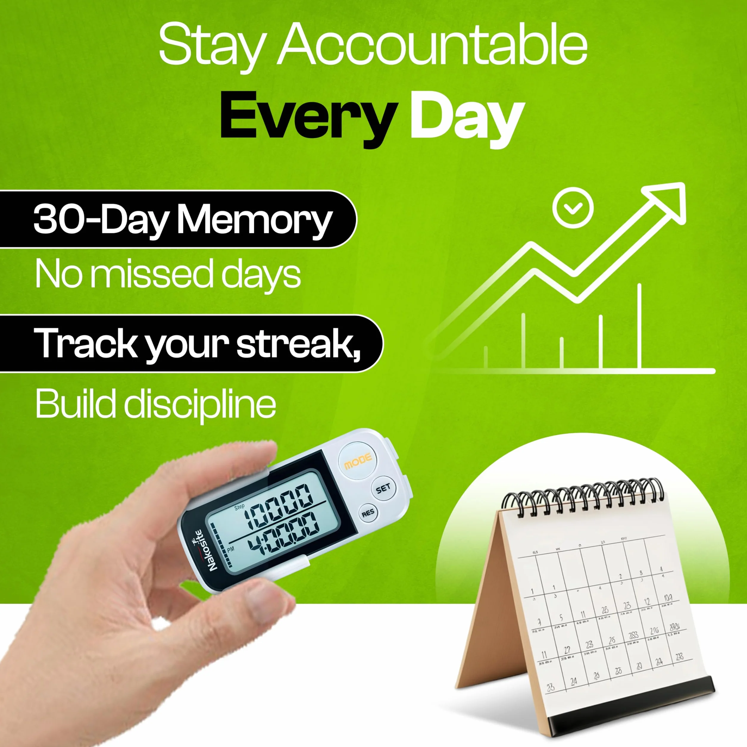 Podomètre Marche 3D avec Sangle et Clip, Compteur de Pas de Précision, Distance, Calories, Mémoire 30 Jours