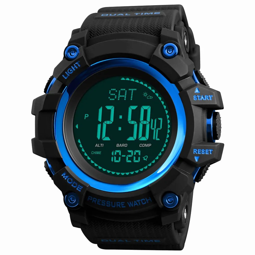 Montre Sport LED Plastique Caoutchouc Multifonctionnelle Boussole Podomètre Altimètre Baromètre Thermomètre
