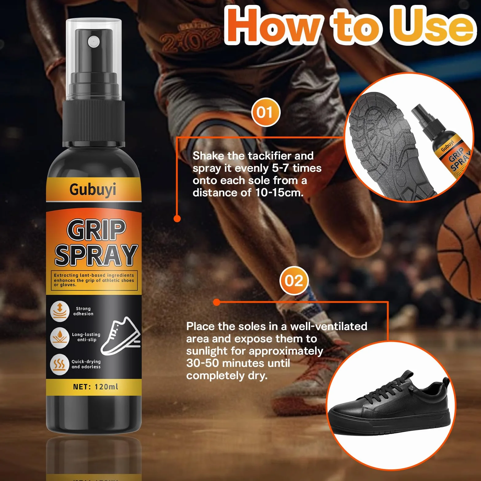 Spray Antidérapant pour Chaussures de Basket-Ball 120ml, Anti Slip Performance Enhancer, Améliore la Traction