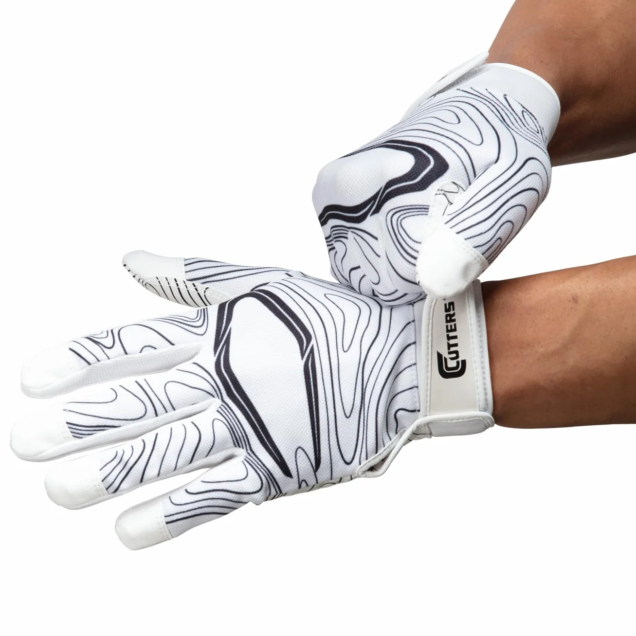 Gants de Receveur de Football Cutters Game Day, Design topo Blanc, Adhérence Supérieure