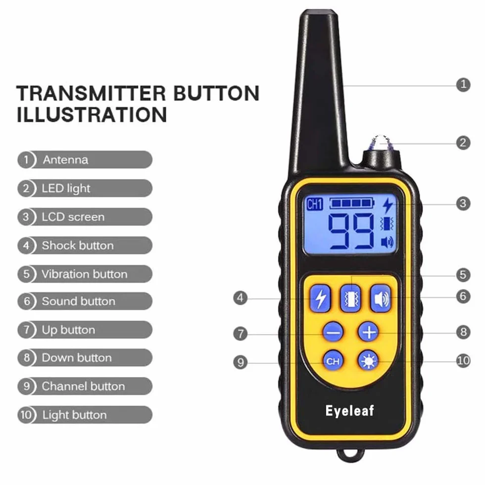 Collier de Dressage pour Chien avec Bip Vibration Choc, étanche Rechargeable, télécommande 800 mètres