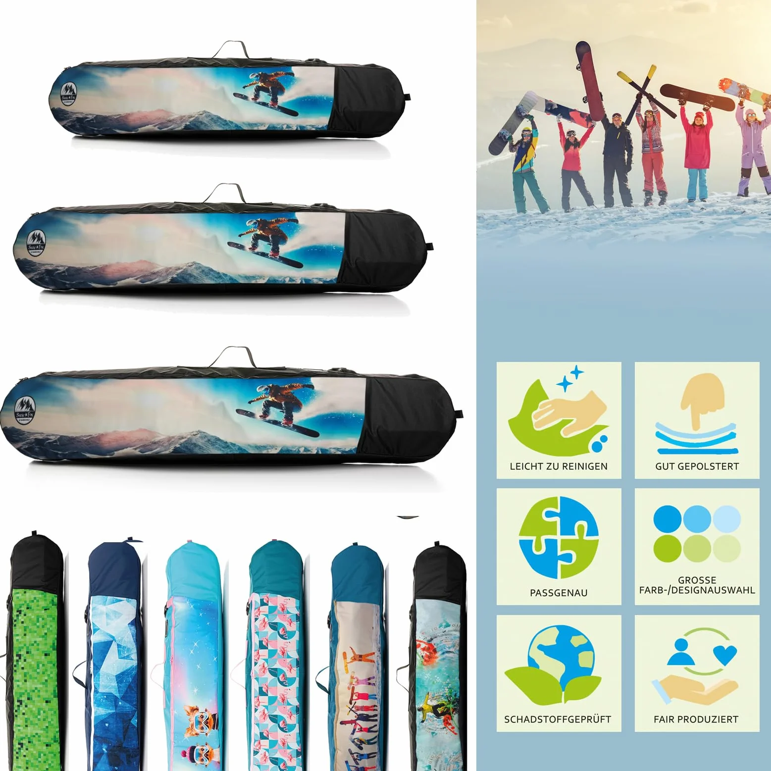 Sac de snowboard pour enfant BambiniWelt avec casque, lunettes et gants