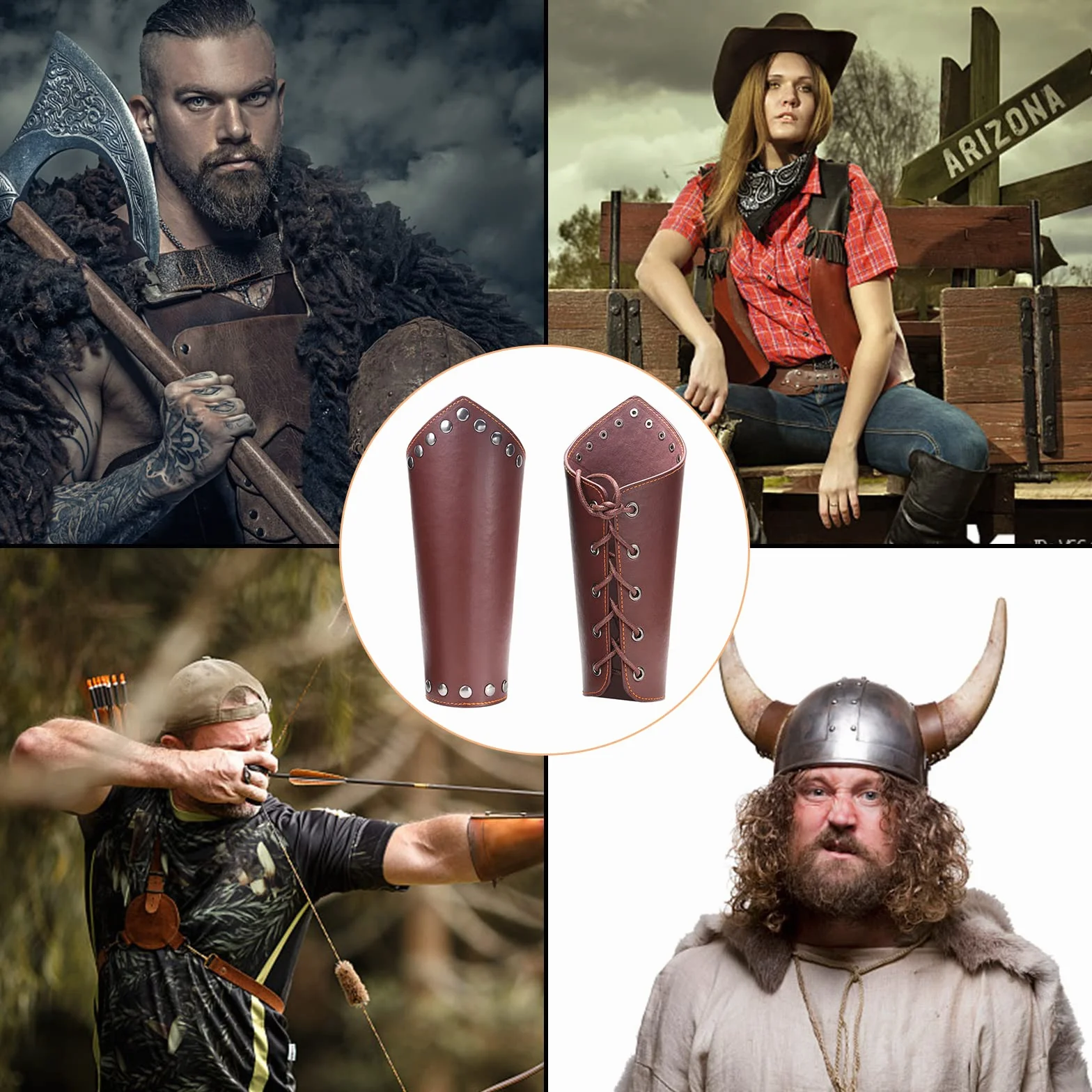 GORGECRAFT Cuir Gauntlet Bracelet Médiéval Armure Brassards Viking Poignet Gardes Bras Garde Tir à L'Arc Boucle Brassards Unisexe Cuir Poignets Brassard Bijoux Costume Kit Marron
