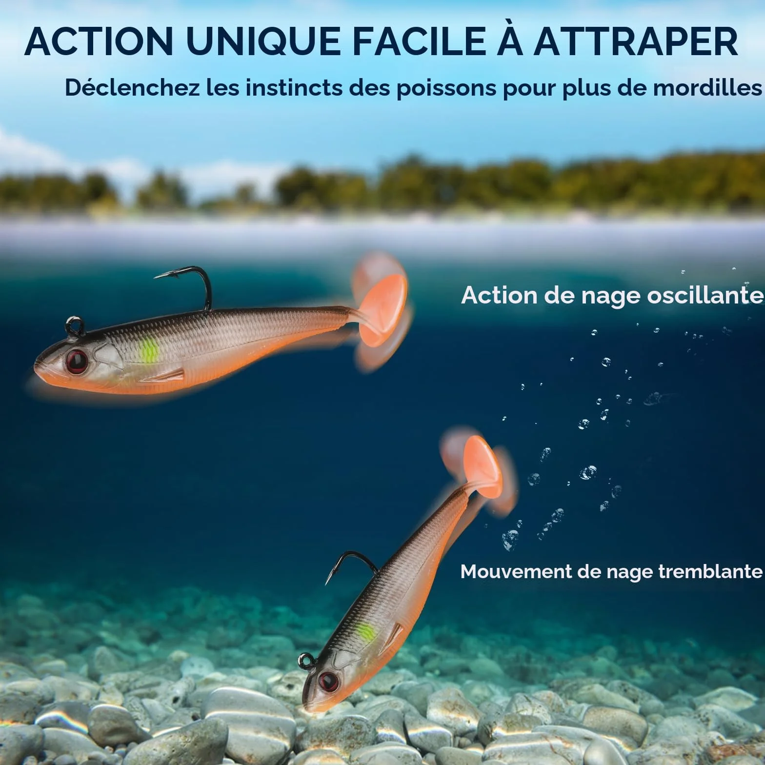 TRUSCEND Leurres de Pêche Souples Shadtale avec Hameçons BKK, Vibrante pour Bars Brochets Truites Silure