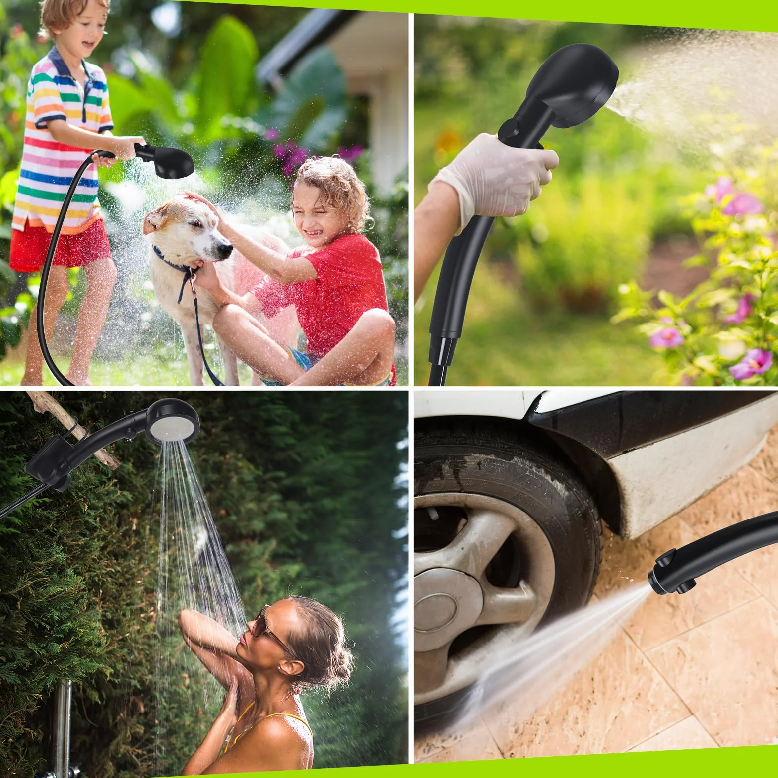 Pompe de Douche Électrique Rechargeable Imperméable Kit Douche de Camping Portable avec Afficheur Intelligent Pomme de Douche 4 Modes