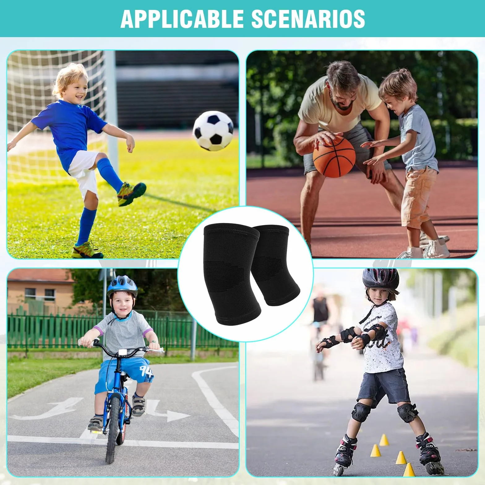 Genouillère de contention pour enfants Manchon de compression noir sport football gymnastique Taille unique