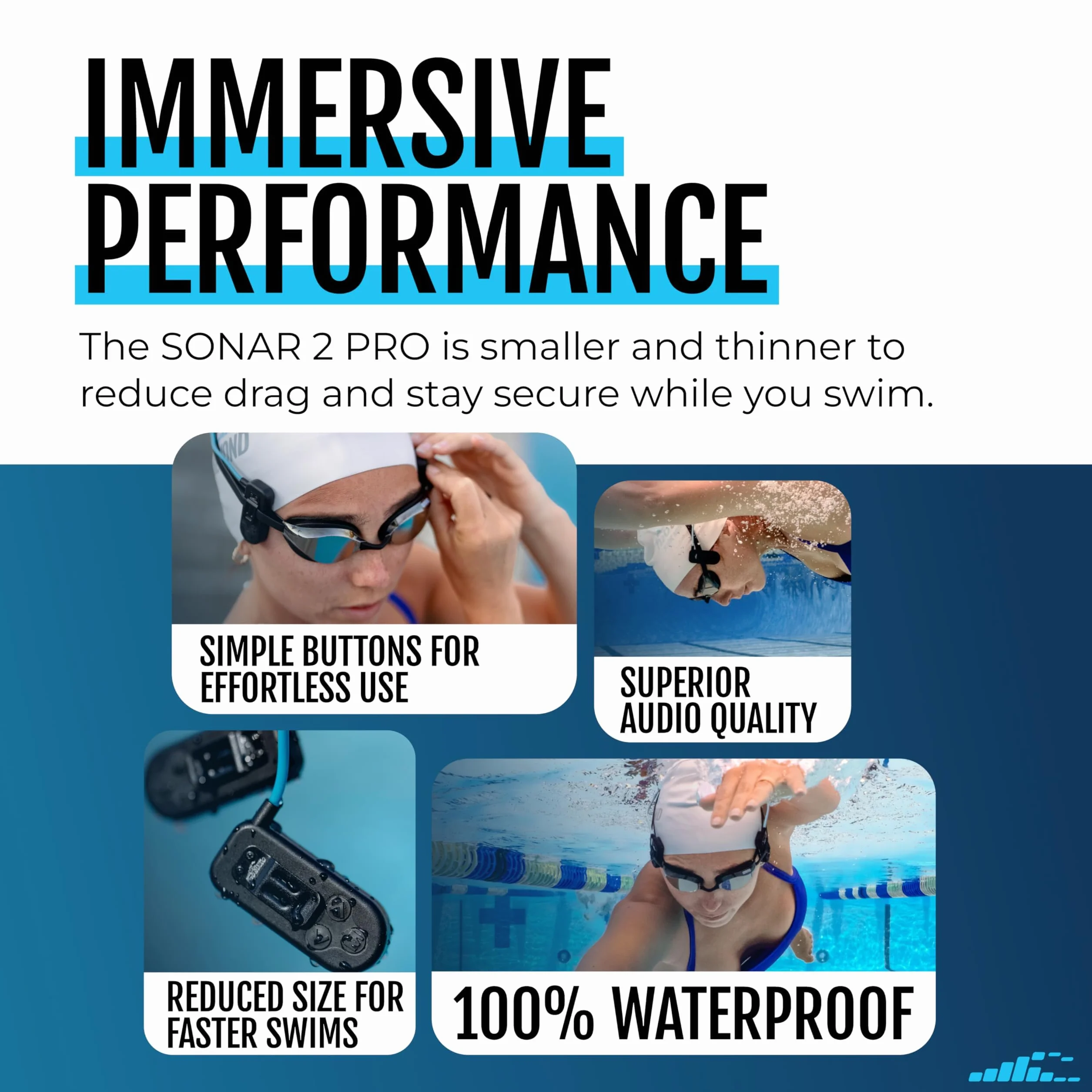 H2O Audio Sonar 2 Pro Casque étanche à conduction osseuse IPX8 MP3 Bluetooth natation