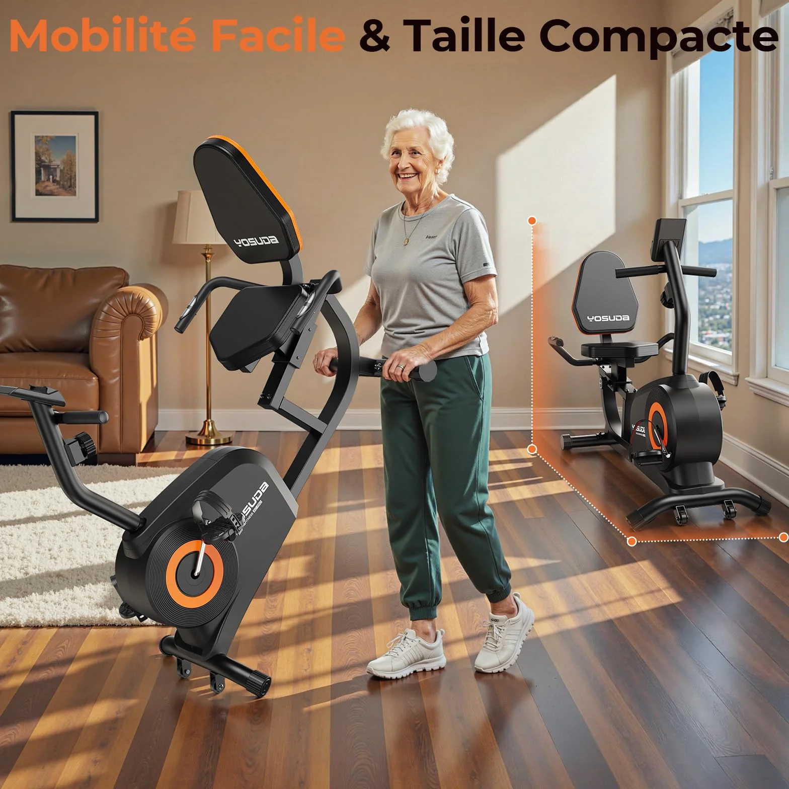 YOSUDA Vélo d'Appartement Semi-Allongé 16 Niveaux Résistance Magnétique Silencieux Capacité 160kg