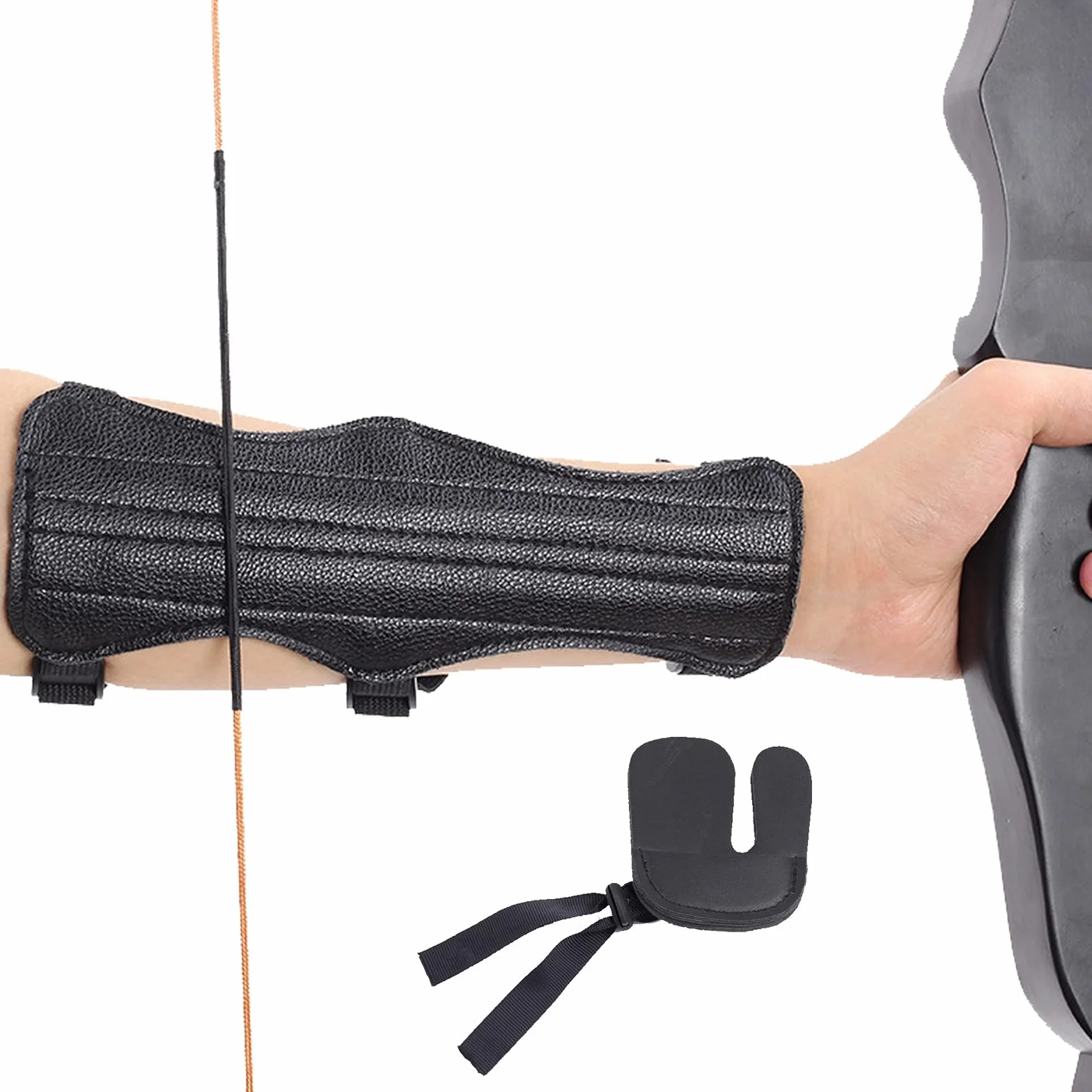 Garde de Bras de Tir à l'arc Réglable avec Protège Doigts, Protecteur en Cuir pour Arc Composé Arc Classique