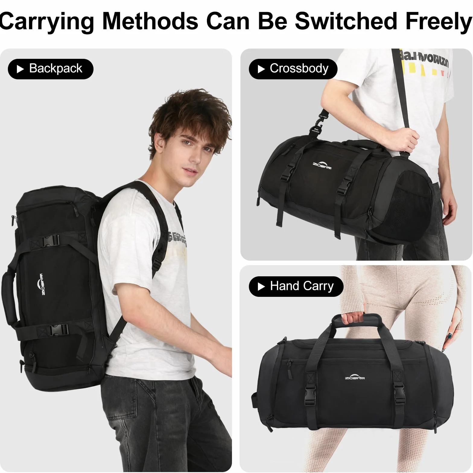 Sac de Sport Homme Femme 36L avec Compartiment Chaussures, Sac de Voyage Camping (Noir)