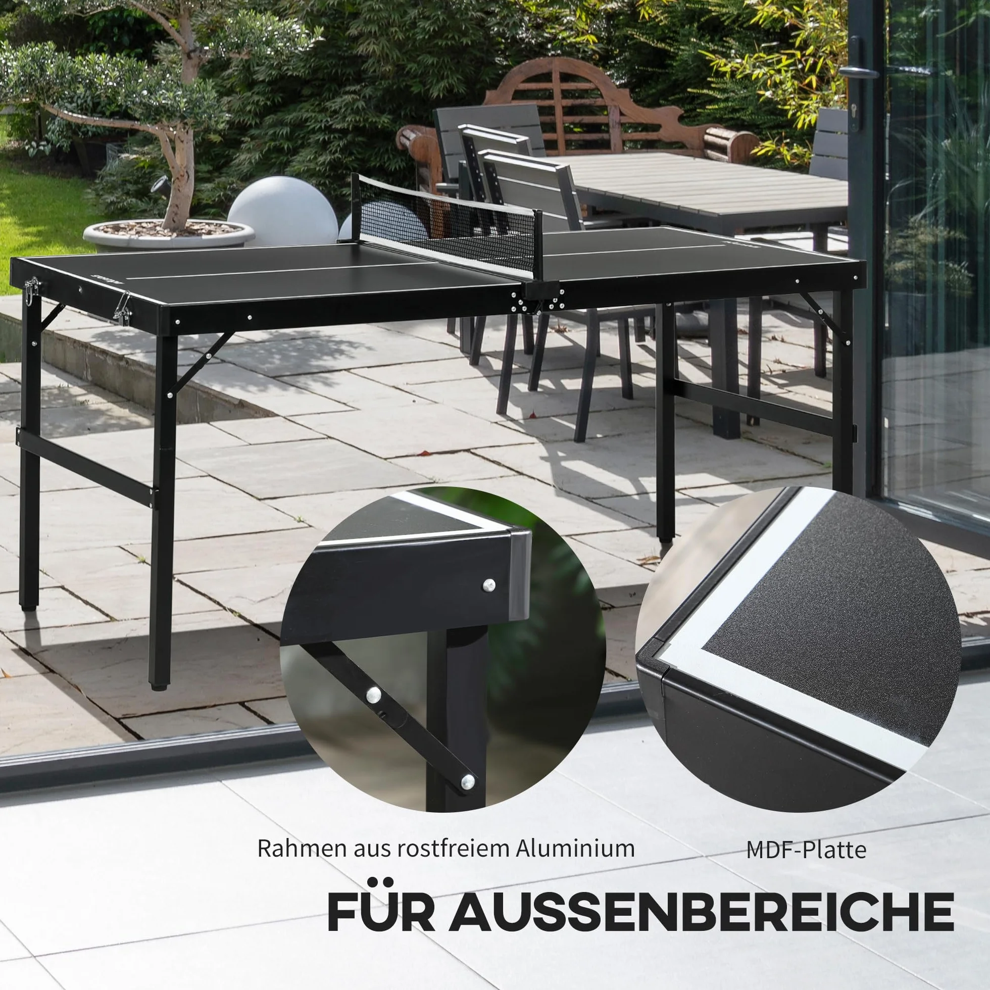 SPORTNOW Mini Table de ping-pong Pliable avec Filet Aluminium Noir Jeu de Tennis de Loisirs pour la Maison