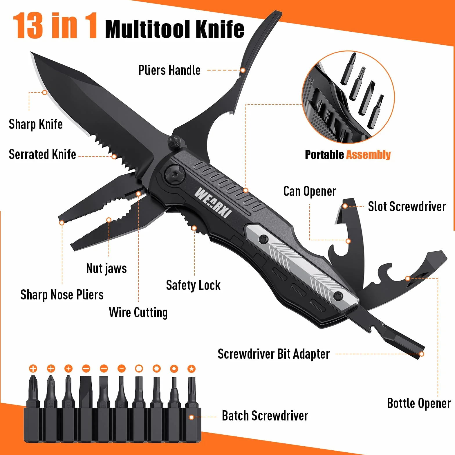 Couteau de Survie Pliant Multifonction 13 en 1, Couteau Suisse de Poche pour Camping Randonnée Outdoor