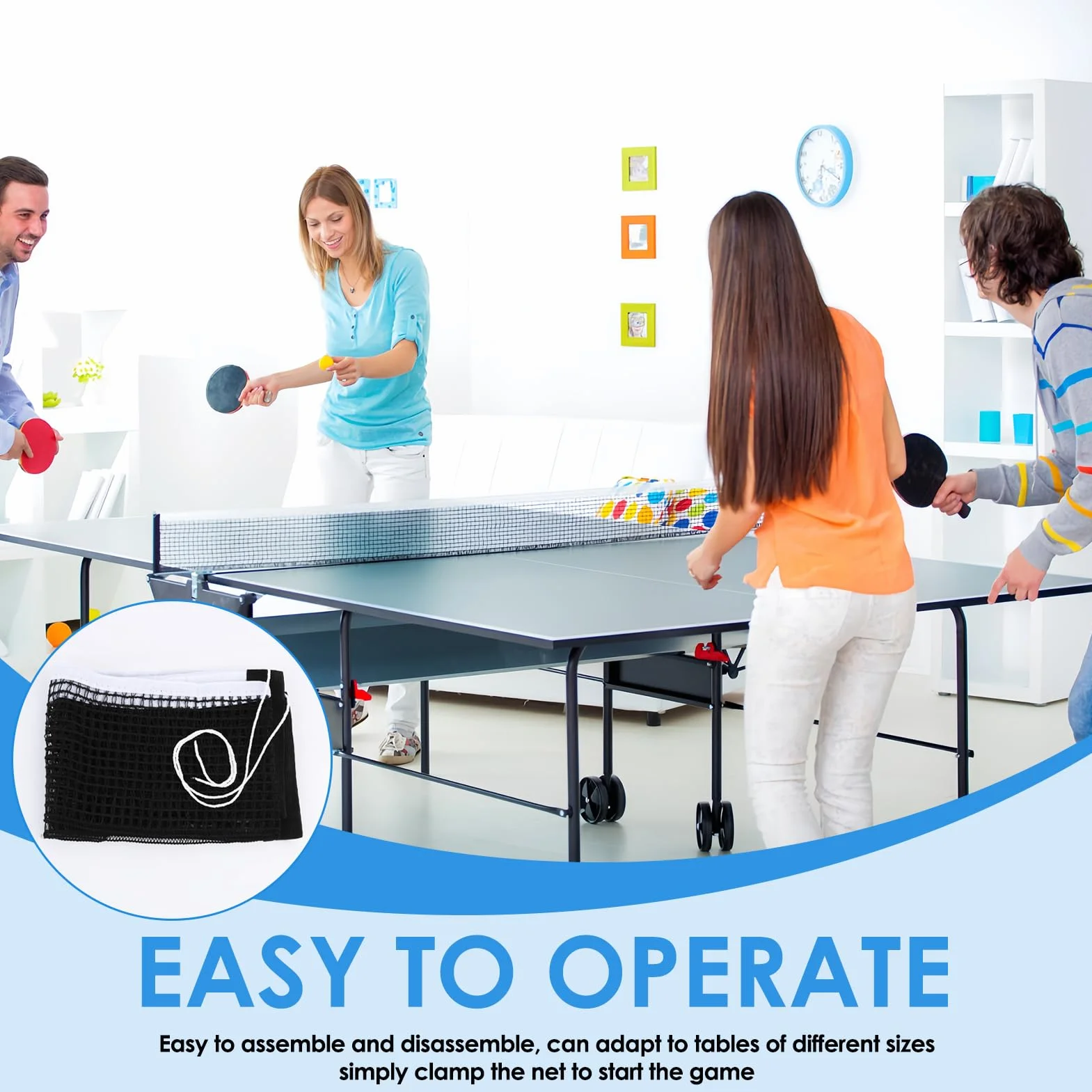 Filet Ping Pong 1,83 m Nylon Tissu Poly Coton, Filet Tennis de Table Noir avec Bord Blanc, Remplacement Résistant
