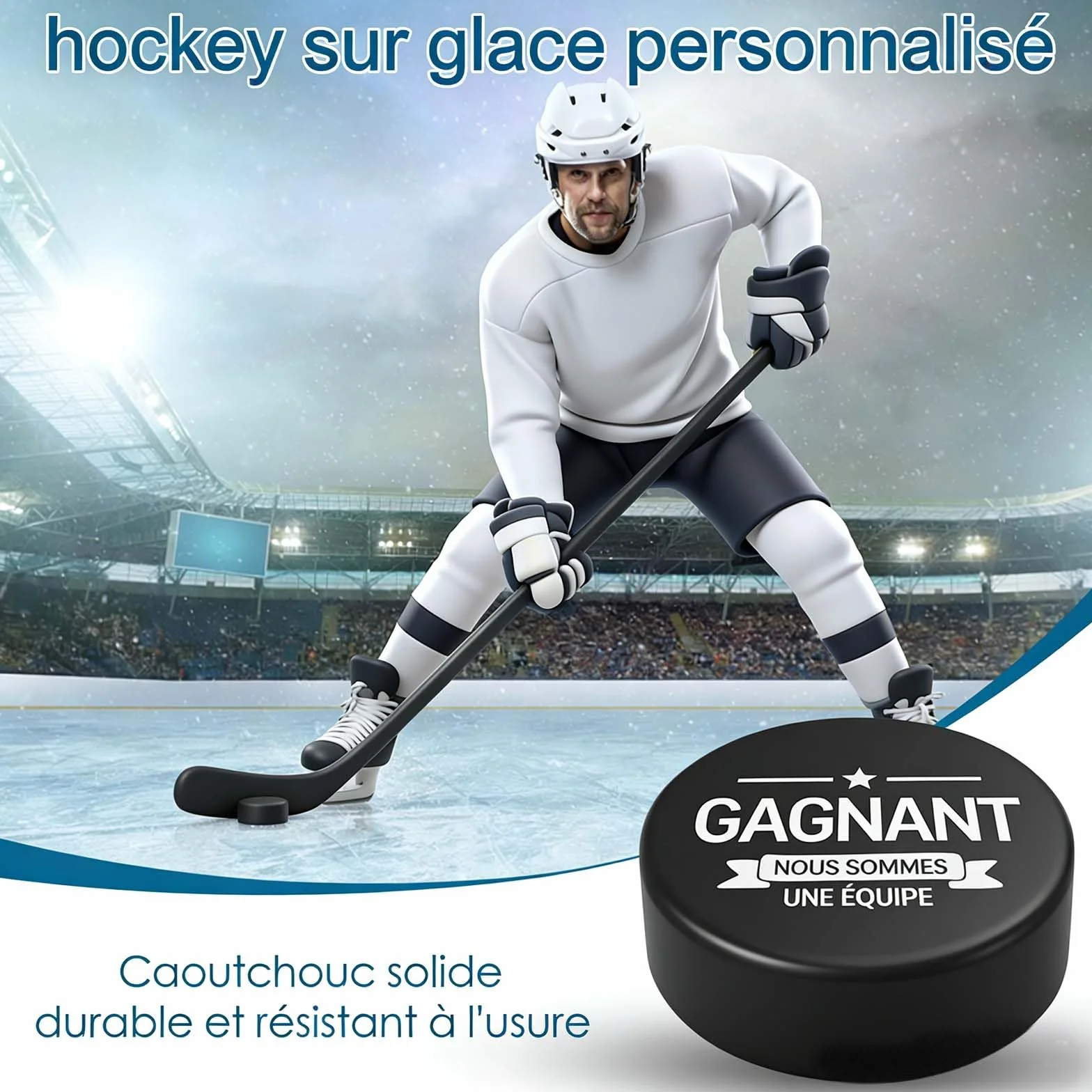 Palet de Hockey Personnalisé Photo Nom – Caoutchouc Taille Officielle – Cadeau Entraîneur Joueur