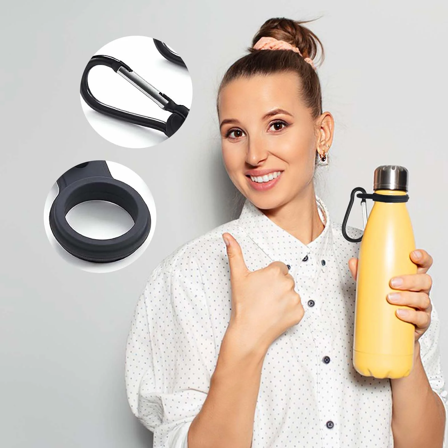Porte Bouteille en Silicone Noir avec Mousqueton pour Randonnée Camping Voyage