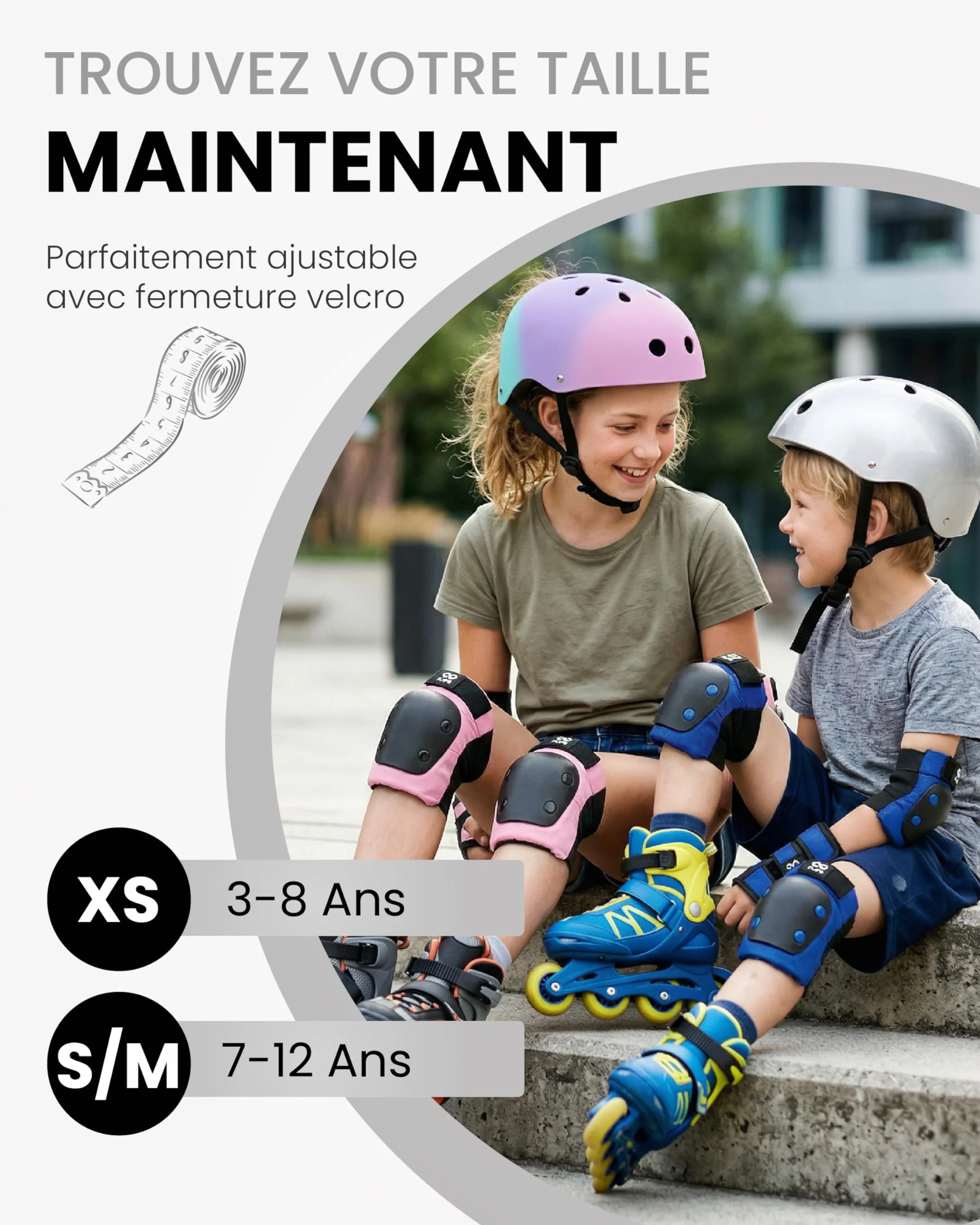 99FLIPS Protection Skateboard Enfant - Protege Genoux Skate et Freestyle BMX Taille SM Noir