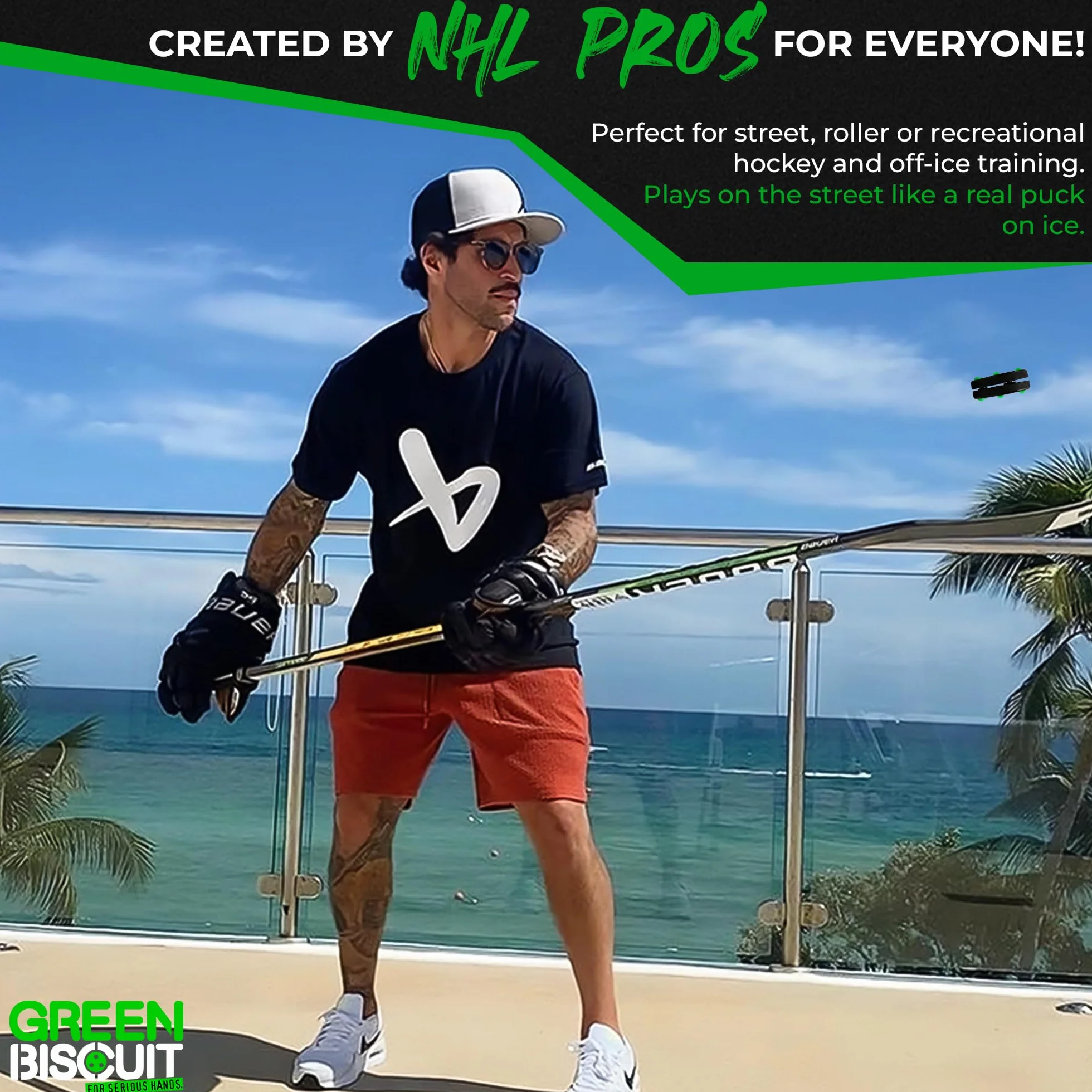 Green Biscuit Roller Hockey Puck