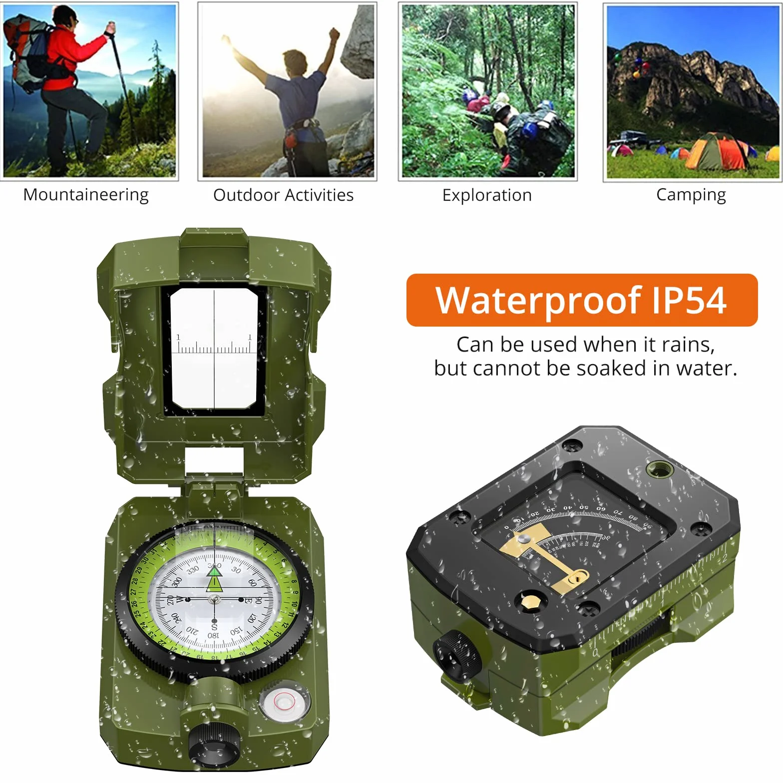 Proster Boussole Militaire Professionnelle avec Clinomètre en Métal Imperméable pour Camping, Hiking, Géologie