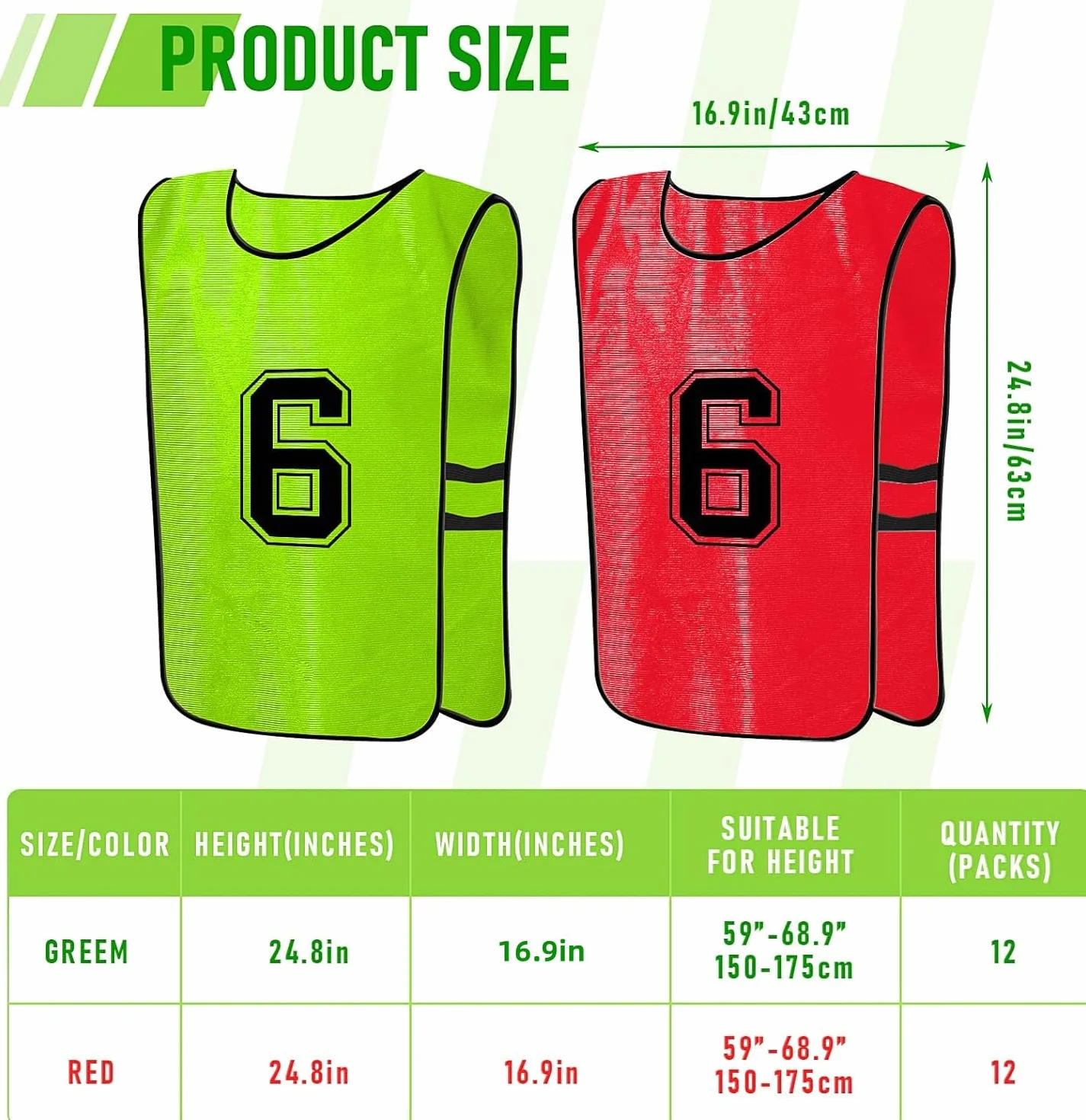 Gilet d'entraînement pour combat Football Basketball Dossards réversibles numérotés 24 pièces