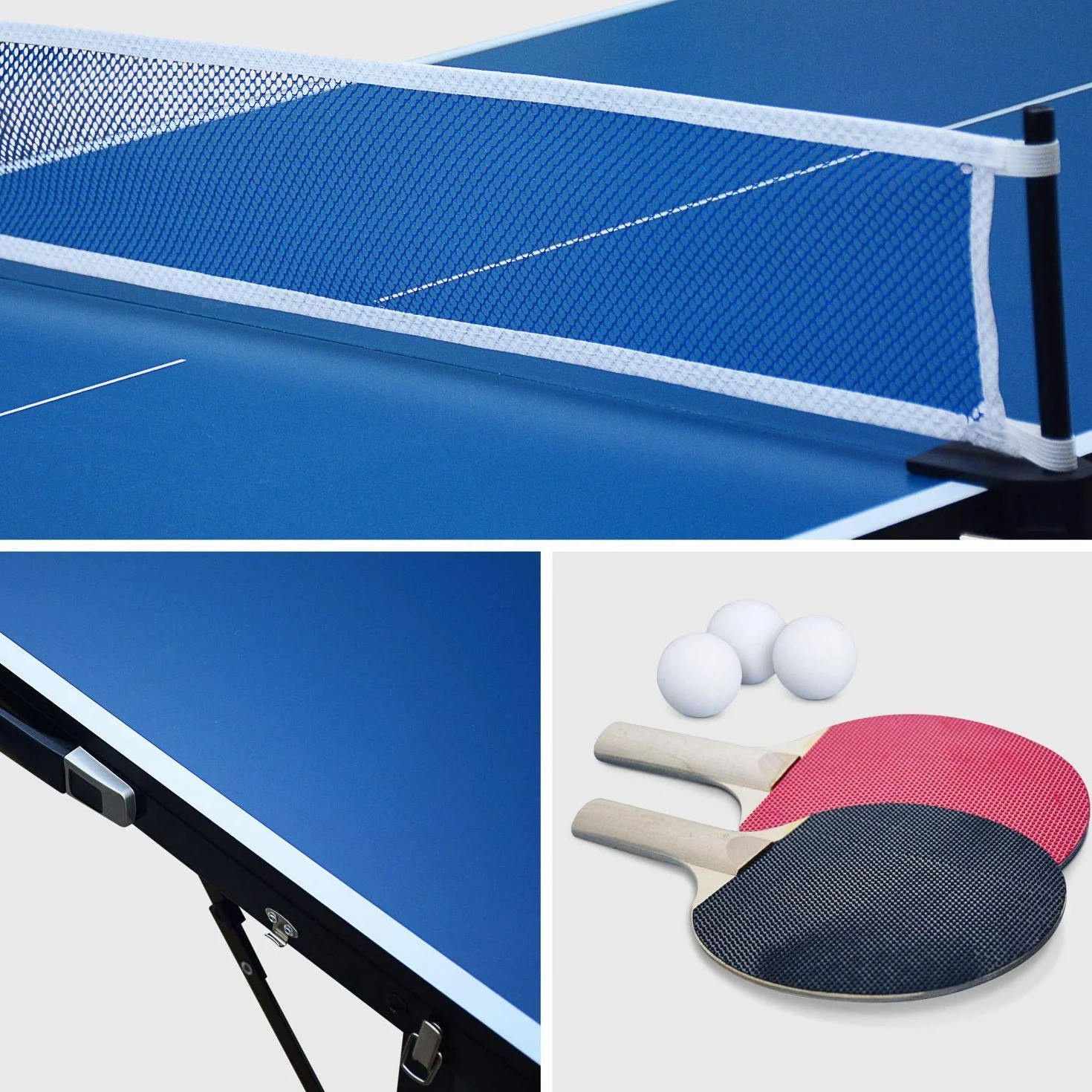 Table de ping Pong Pliable 150x75cm Bleue avec 2 Raquettes et 3 balles