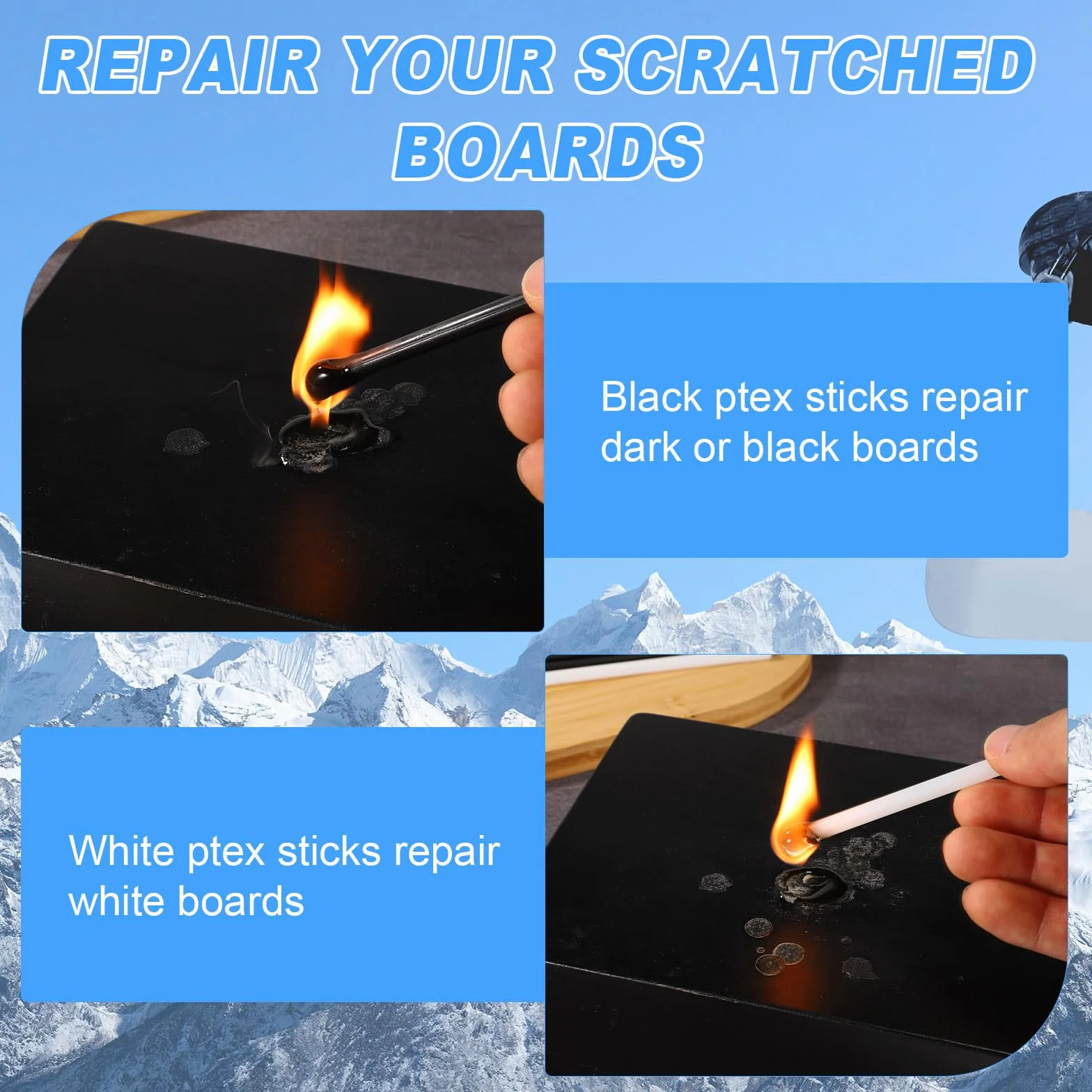 lasuroa Kit Réparation Ski 12pcs, Ptex 6mm Outils Entretien Ski Snowboard Noir et Blanc