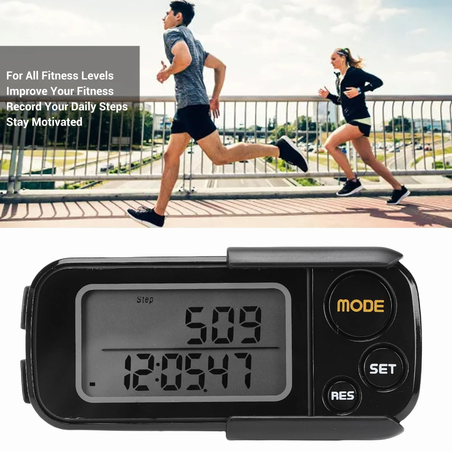 SIXRUN Podomètre 3D, Compte-Pas Précis avec Grand écran LCD et Mémoire 30 Jours