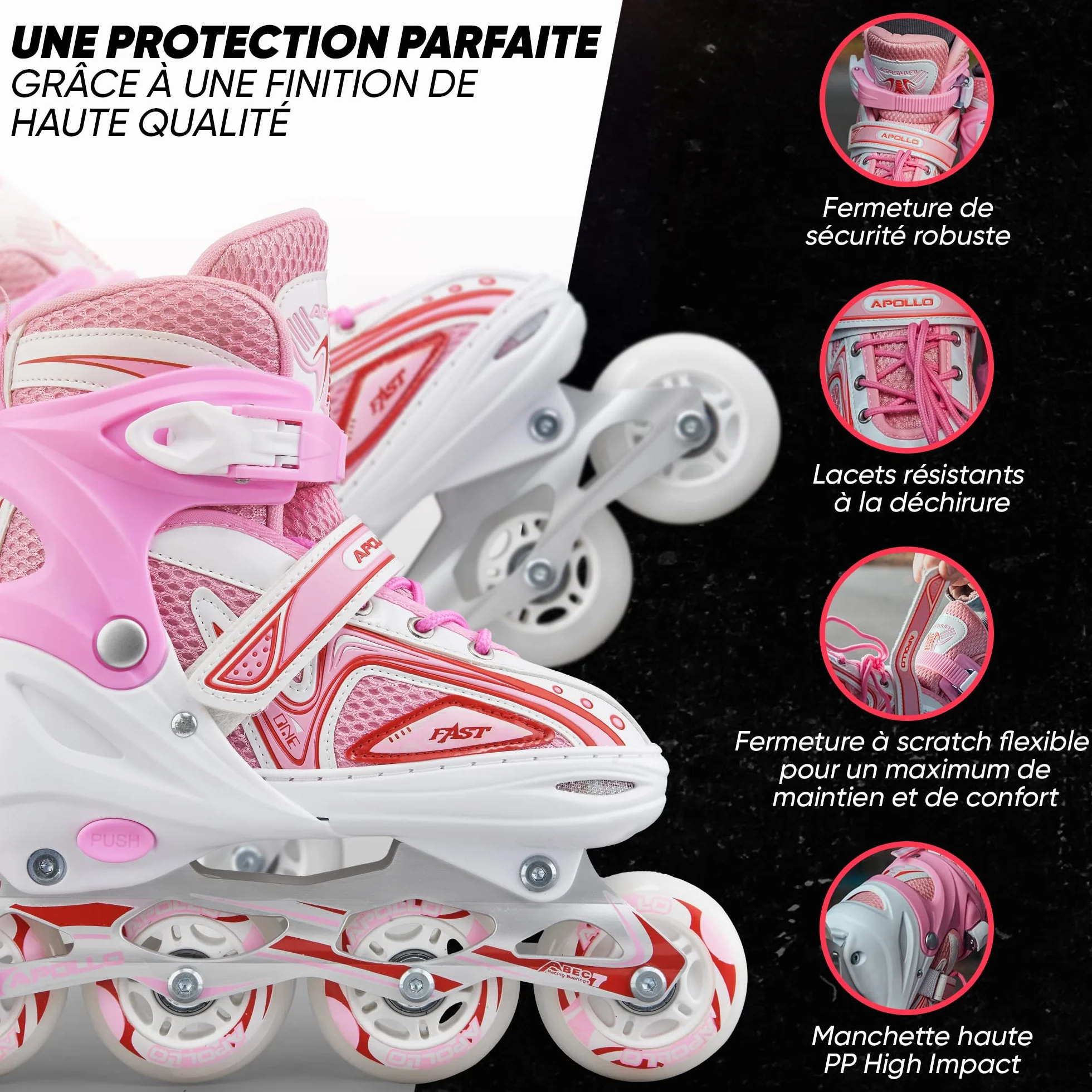 Apollo Super Blades X Pro Patins à roulettes Enfants Roues LED S M L