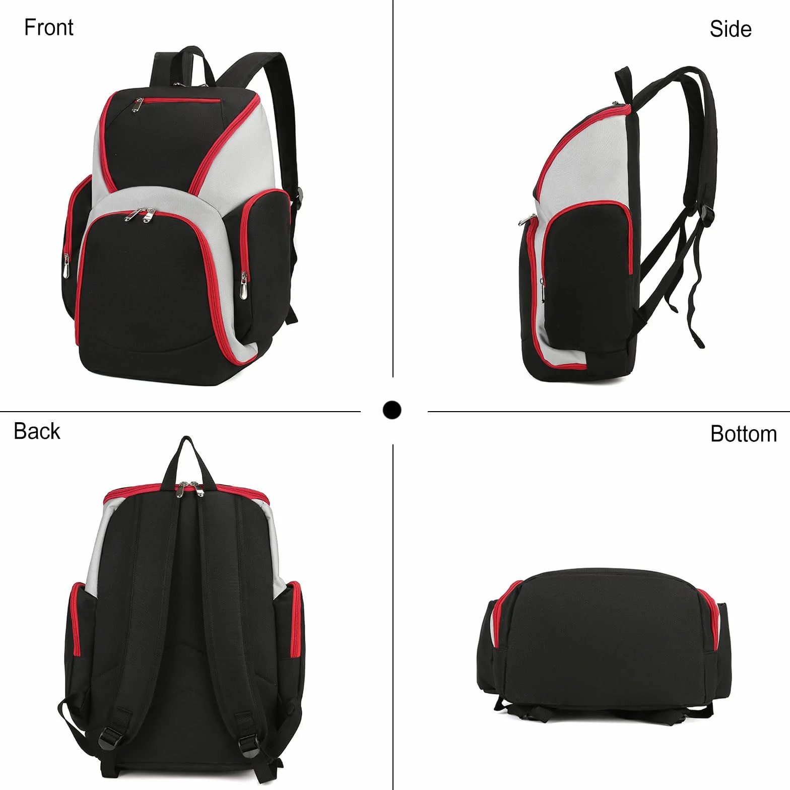 FANDARE Sac à Dos de Basket-Ball Grand Sac de Foot Sacs à Dos Cartables Noir Rouge