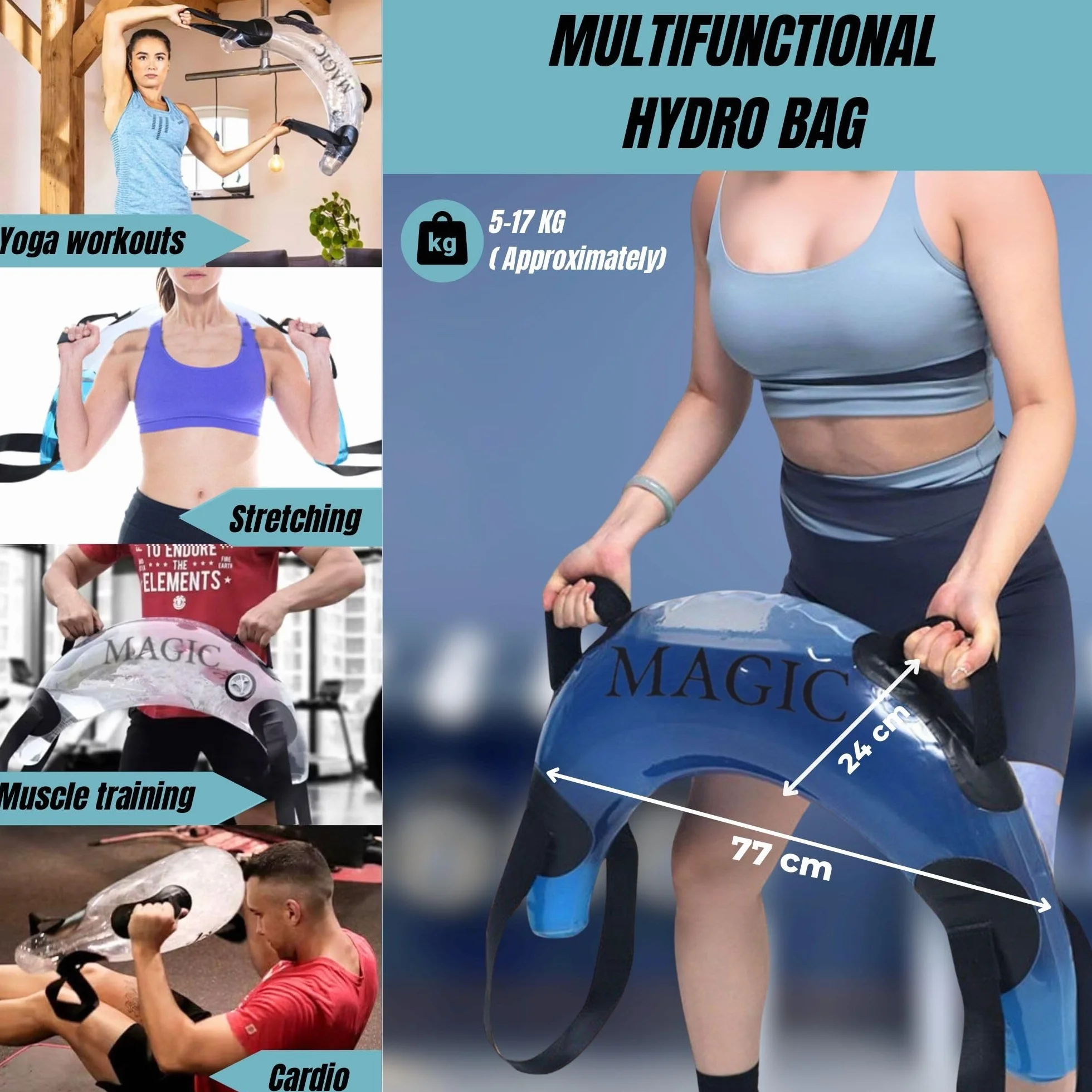 Sac d'Eau de Fitness Réglable 5-20 kg Portable pour Entraînement Force