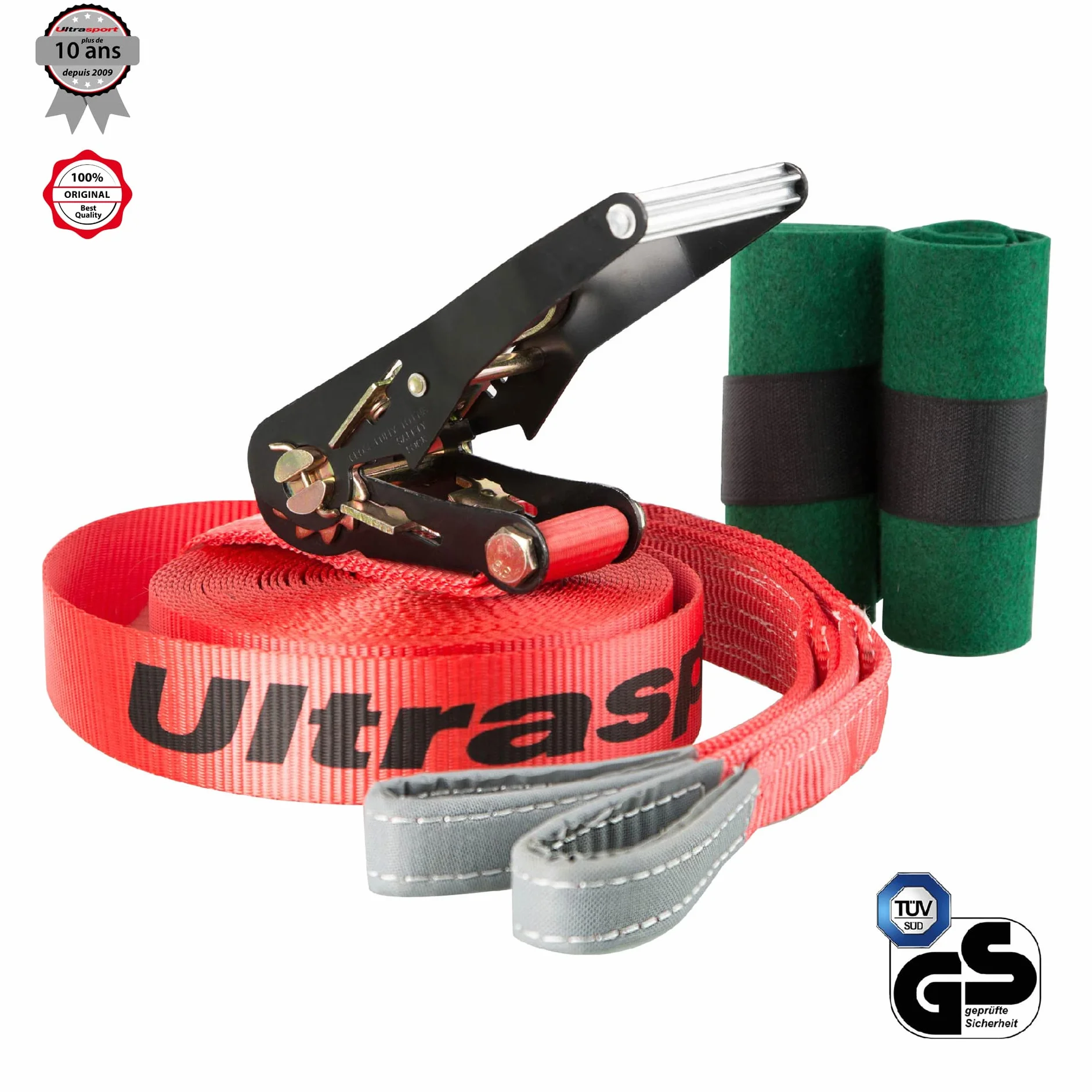 Ultrasport Slackline 15m-25m avec Cliquet et Sac Transport, Jeu Complet Certifié TÜV GS