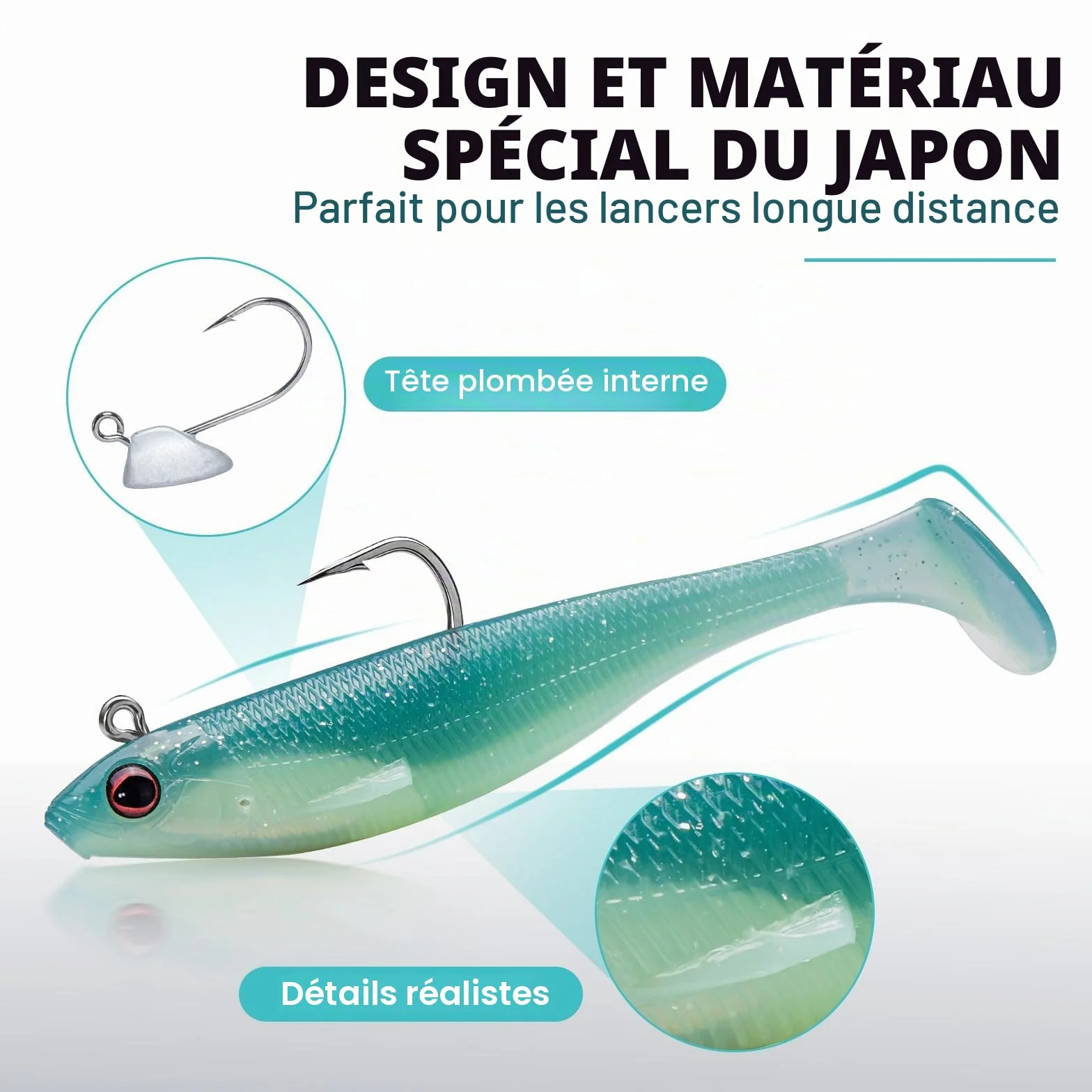 TRUSCEND Leurres de Pêche Souples Shadtale avec Hameçons BKK, Vibrante pour Bars Brochets Truites Silure