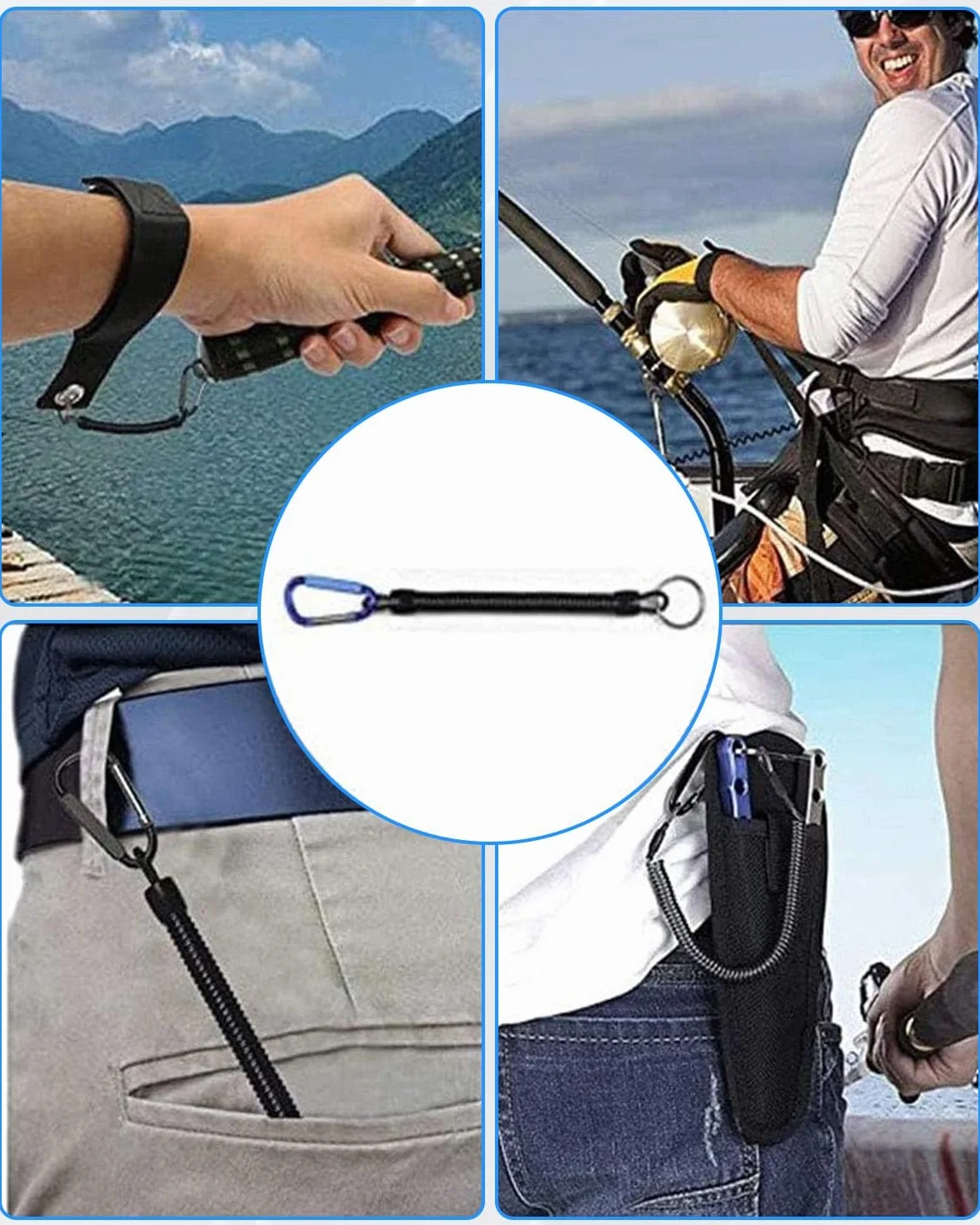 Lot de 5 cordons élastiques pour pêche bateau mousquetons anti-chute alpinisme camping