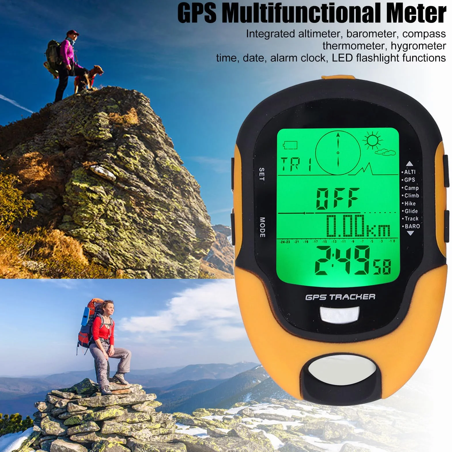 Baromètre GPS Altimètre Boussole Multifonctionnel Étanche IPX4 Thermomètre Météo Testeur de Pression Barométrique LED