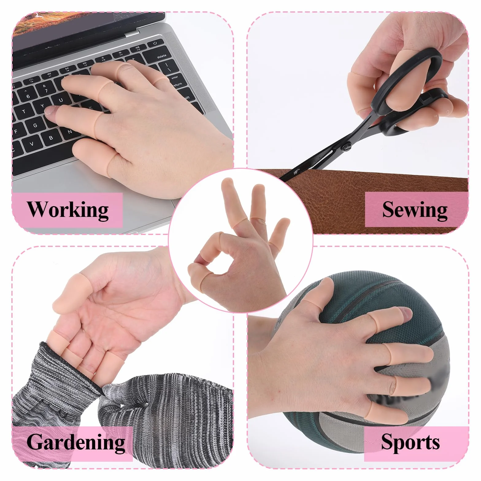 JJUNW Lot de 14 protège-doigts en silicone - Protection des doigts pour arthrite, eczéma, travail et sport