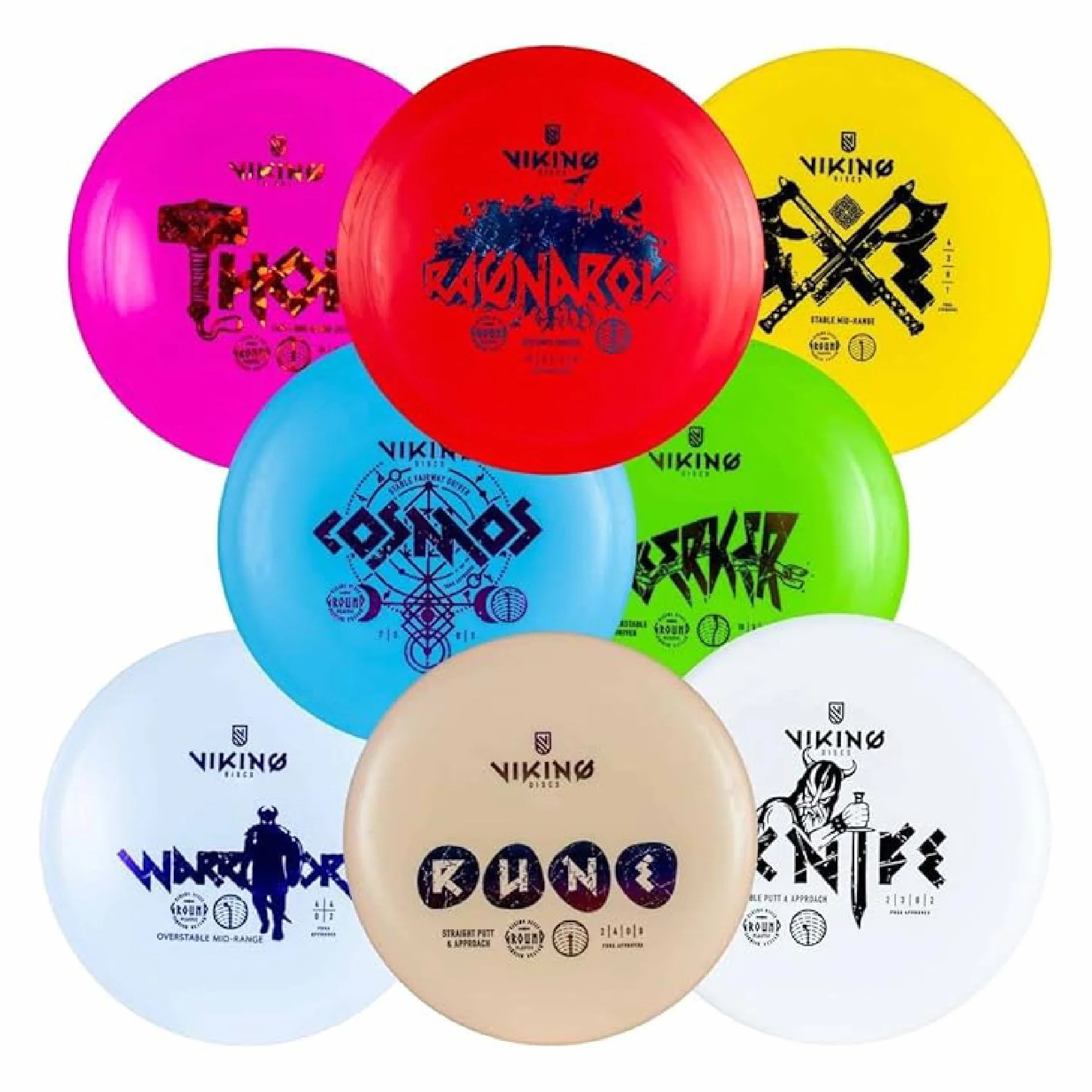 Viking Discs Ground Disc Golf Set 8 Frisbees PDGA Approuvés Putter Mid-Range Fairway Driver Distance Driver