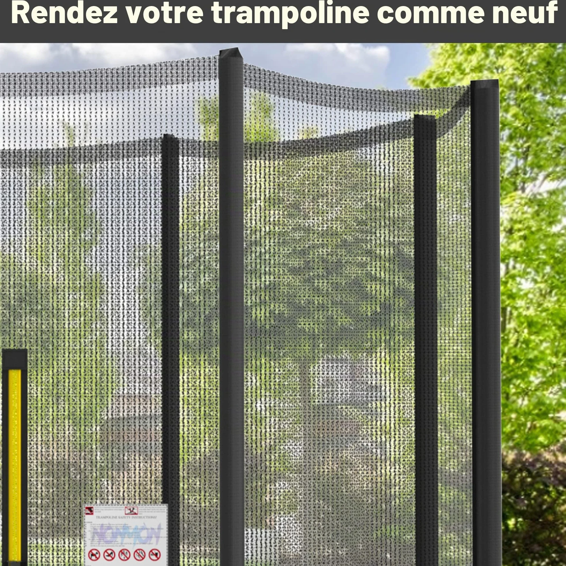 NONMON Filet de Trampoline Ø 244-423 cm, Filet de Sécurité Résistant aux UV avec Fermeture Éclair - Noir Bleu Vert Rose