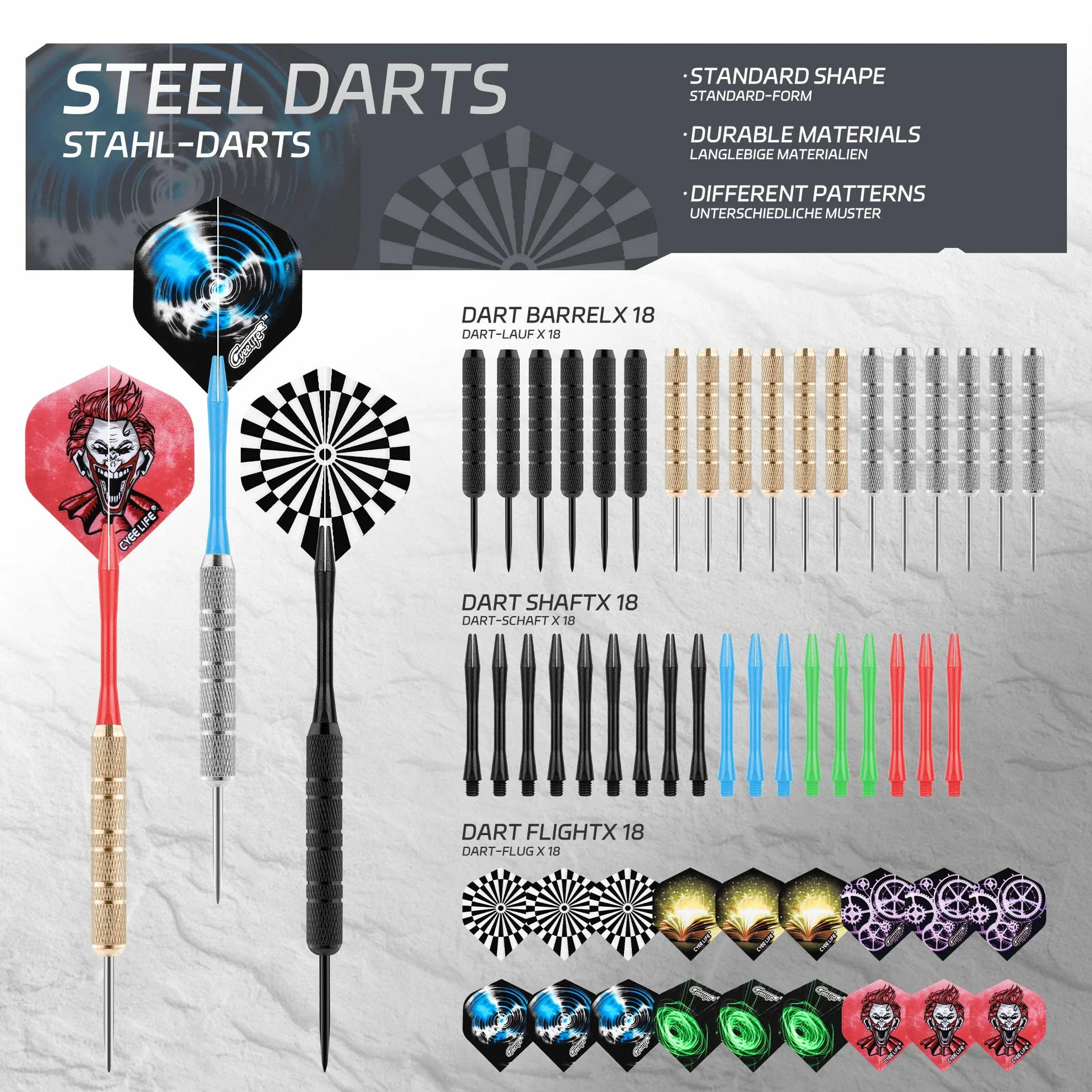 CyeeLife Lot de 18 fléchettes professionnelles en acier avec pointe en métal