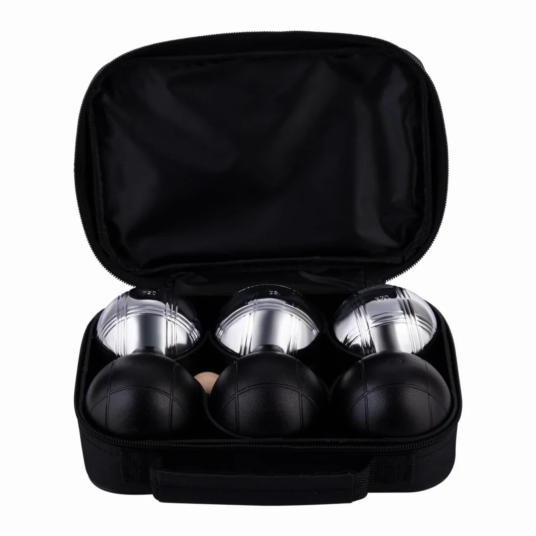 Engelhart Boules de Pétanque 74 mm 720 g 6 Boules Métal Noires et Chromées avec Sac Nylon Cochonnet