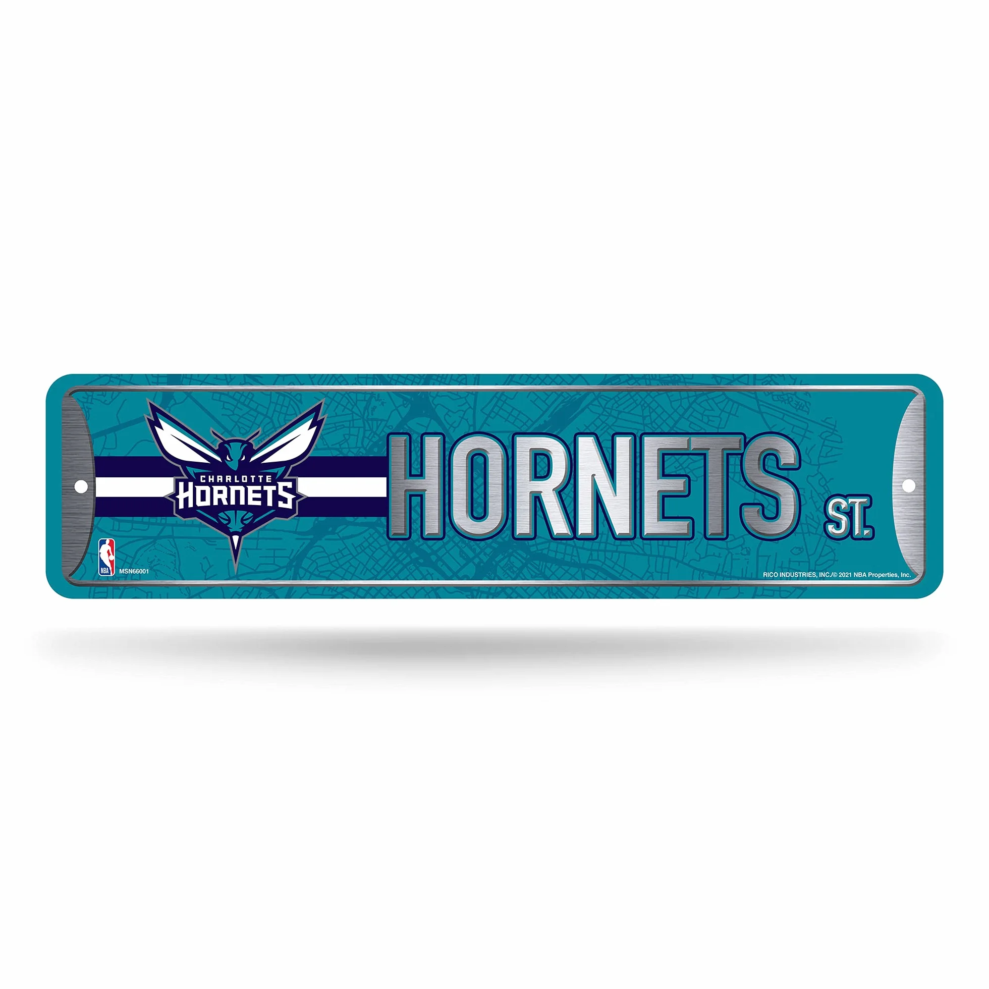 Rico Industries NBA Charlotte Hornets Plaque de rue en métal 10,2 x 38,1 cm