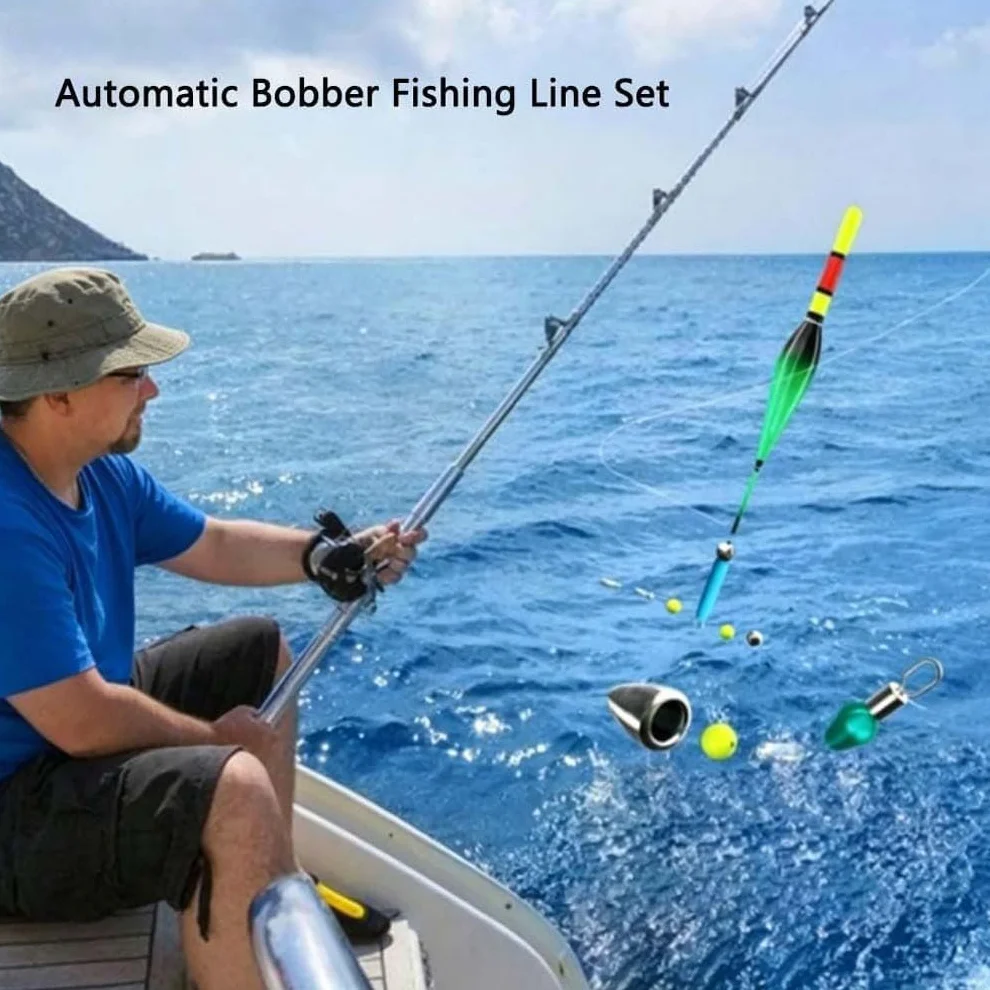 Ensemble de Ligne de pêche Automatique à Recherche de Fond 100m Pre-Tied Automatic Bobber Fishing Line Set
