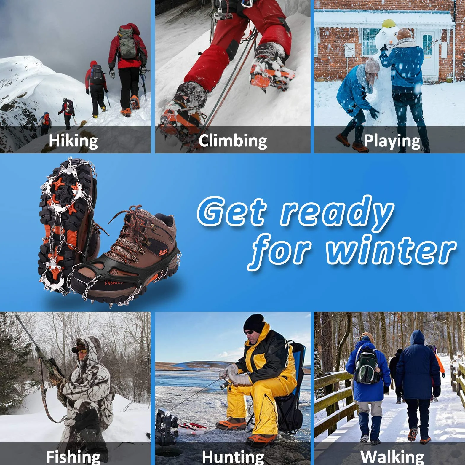 WIN.MAX Crampon Antidérapent Crampons Neige Glace 19 Dents Acier sans Soudure Protection Randonnées Chasse