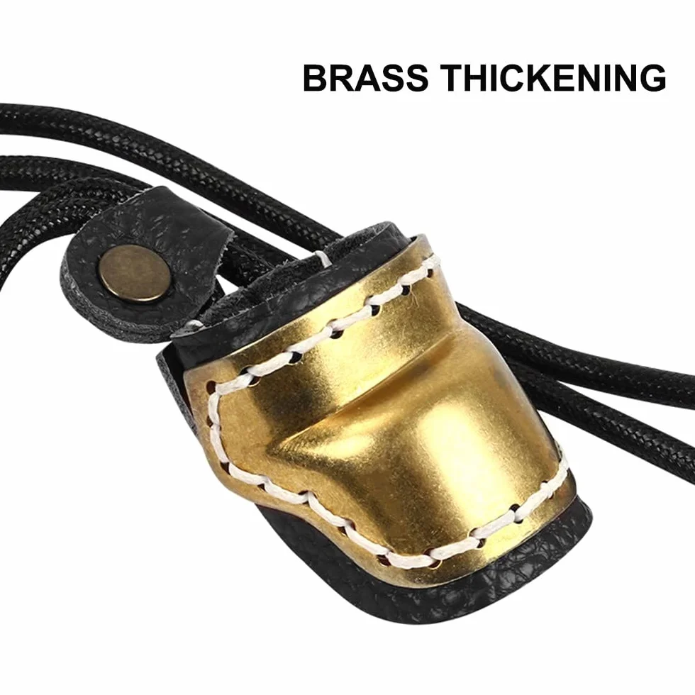DONGKER Archery Thumb Ring PU Leather Finger Tab Guard with Rope for Traditional Bow