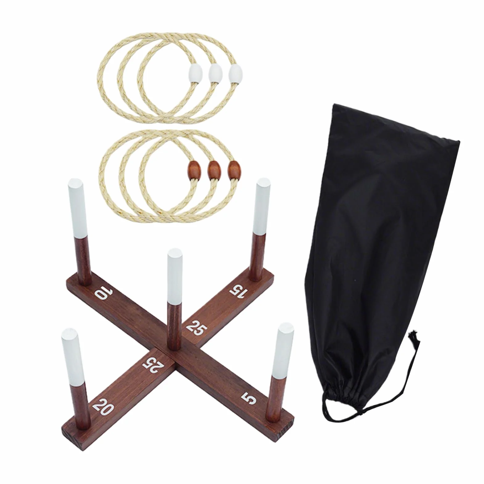 Jeu de Lancer d'anneaux en Bois avec Corde, 40,6 cm, Jeu de Jardin Quoits Portable avec Sac de Rangement