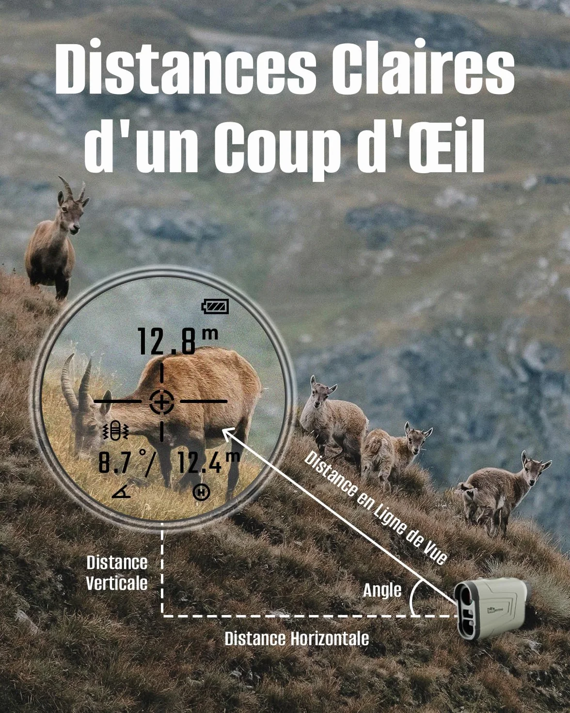 Télémètre Chasse Golf Inkerma 1000/1200M Rechargeable 6X Grossissement Écran LCD Hunter-E