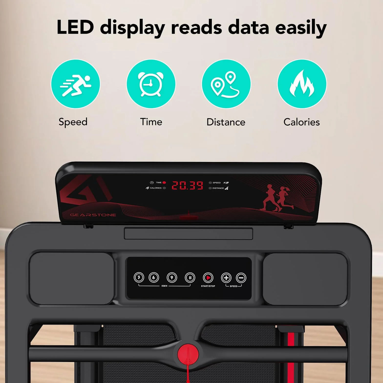 CITYSPORTS Tapis de Course Pliable 12 km/h avec Affichage LED, APP et Support Tablette 360° - Walking Pad Compact pour Maison et Bureau (Noir et Rouge)