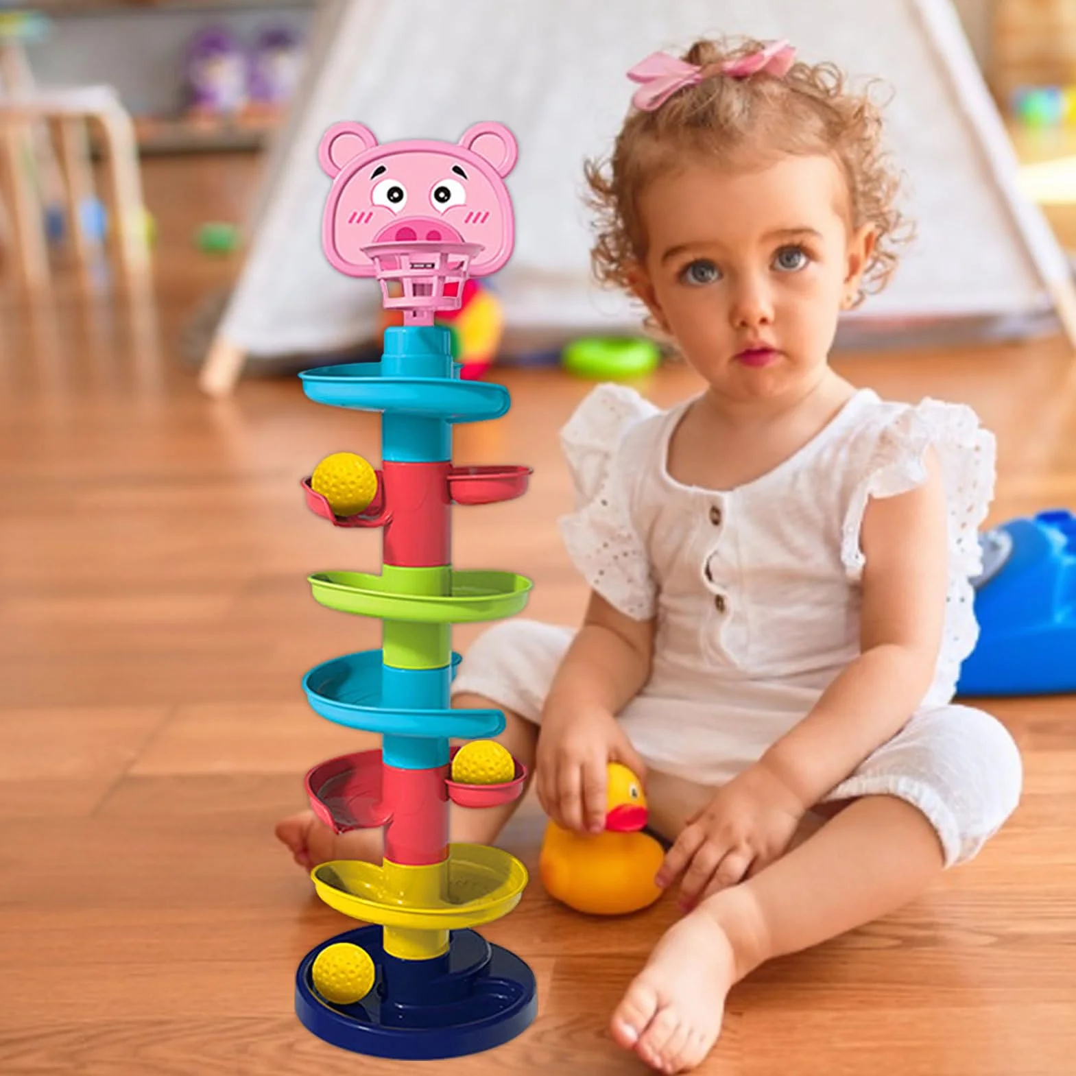 Tour de balle éducative Montessori pour tout-petits - Jouet de mouvement coloré à 7 niveaux