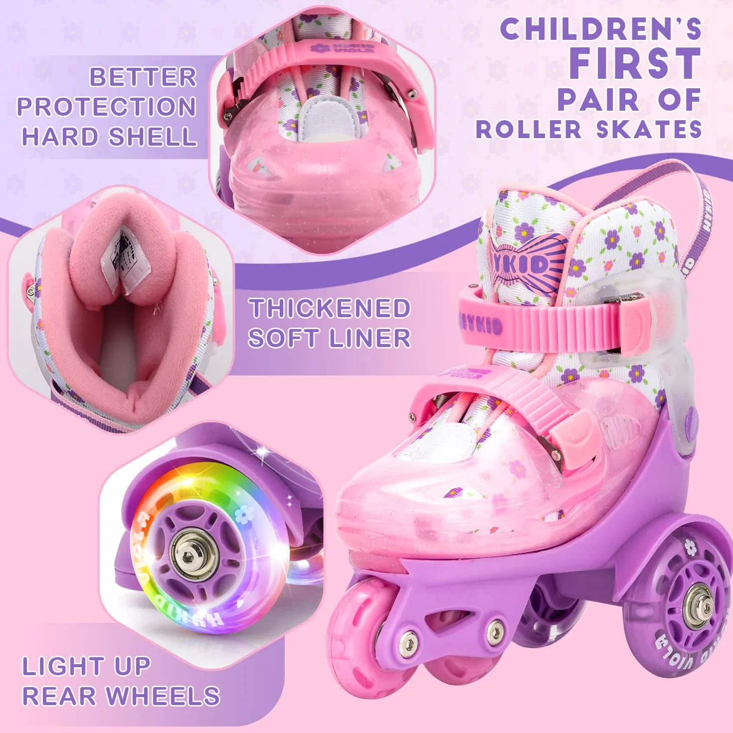 Patins à Roulettes Réglables Enfant Fille 3-9 Ans Lumière Débutant