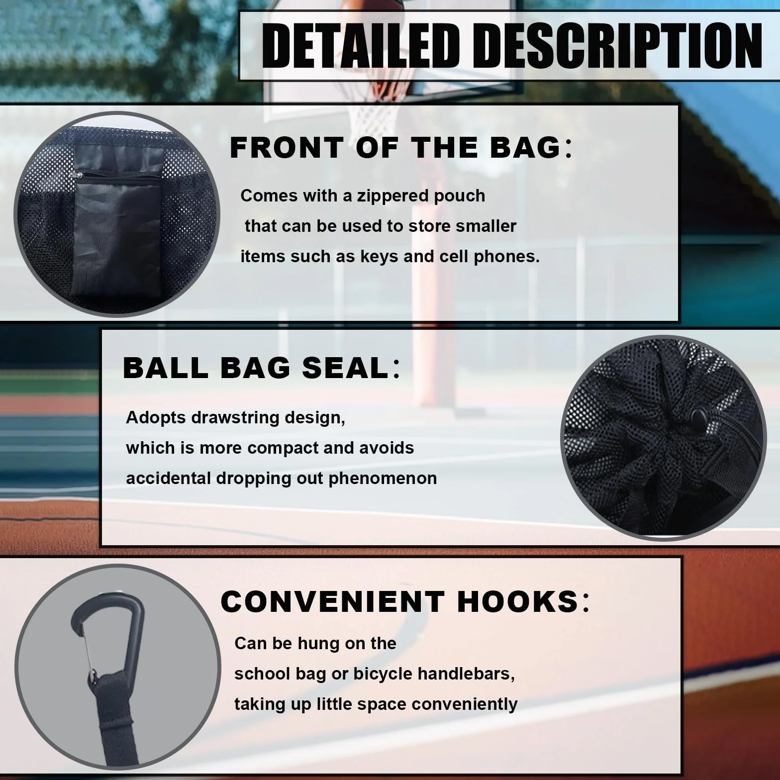 Sac De Sport Polyvalent Bandoulière Ballon Basketball Football Tennis Filet Basket Enfants