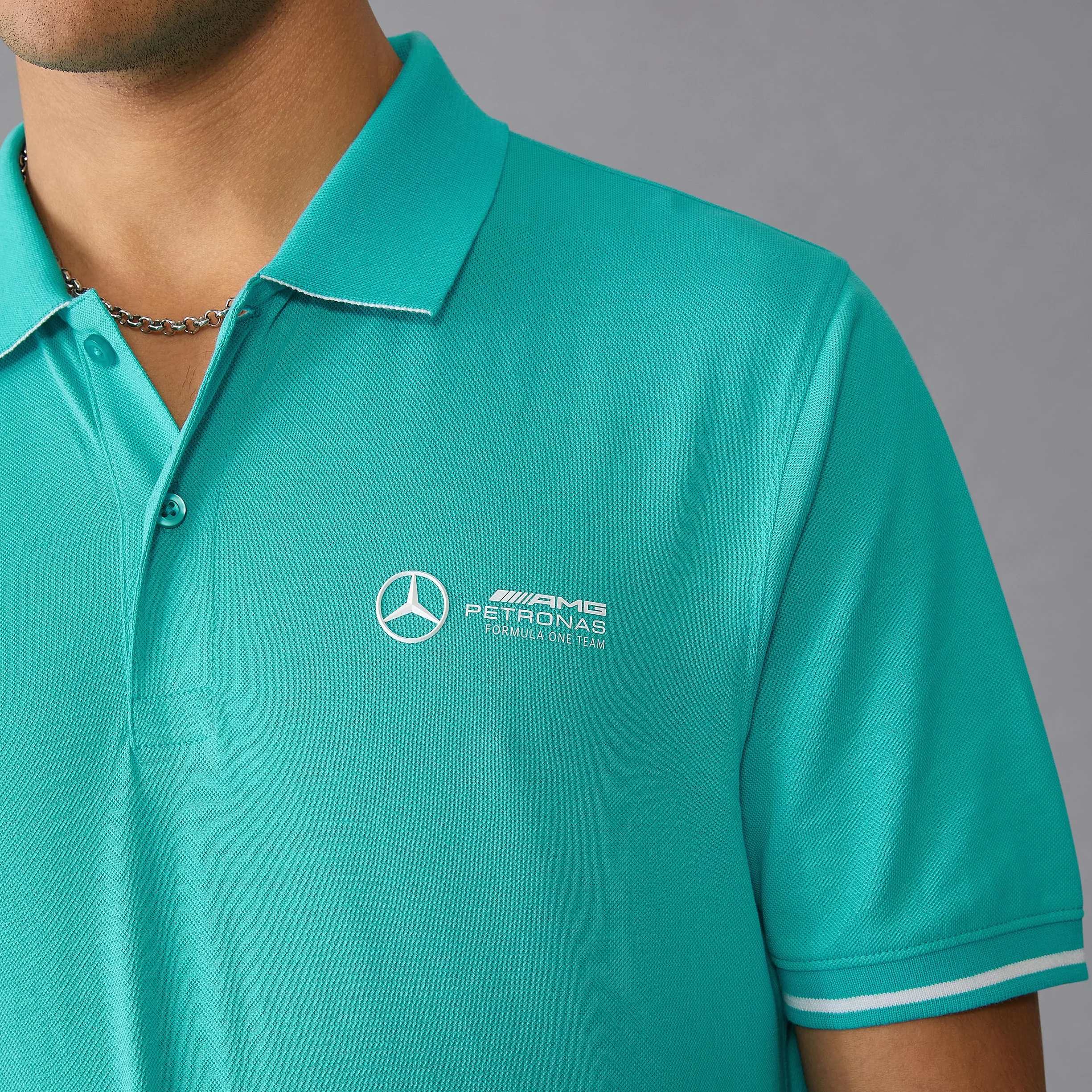 Polo Mercedes AMG Petronas F1 Homme Logo 3D Bleu Turquoise Taille M